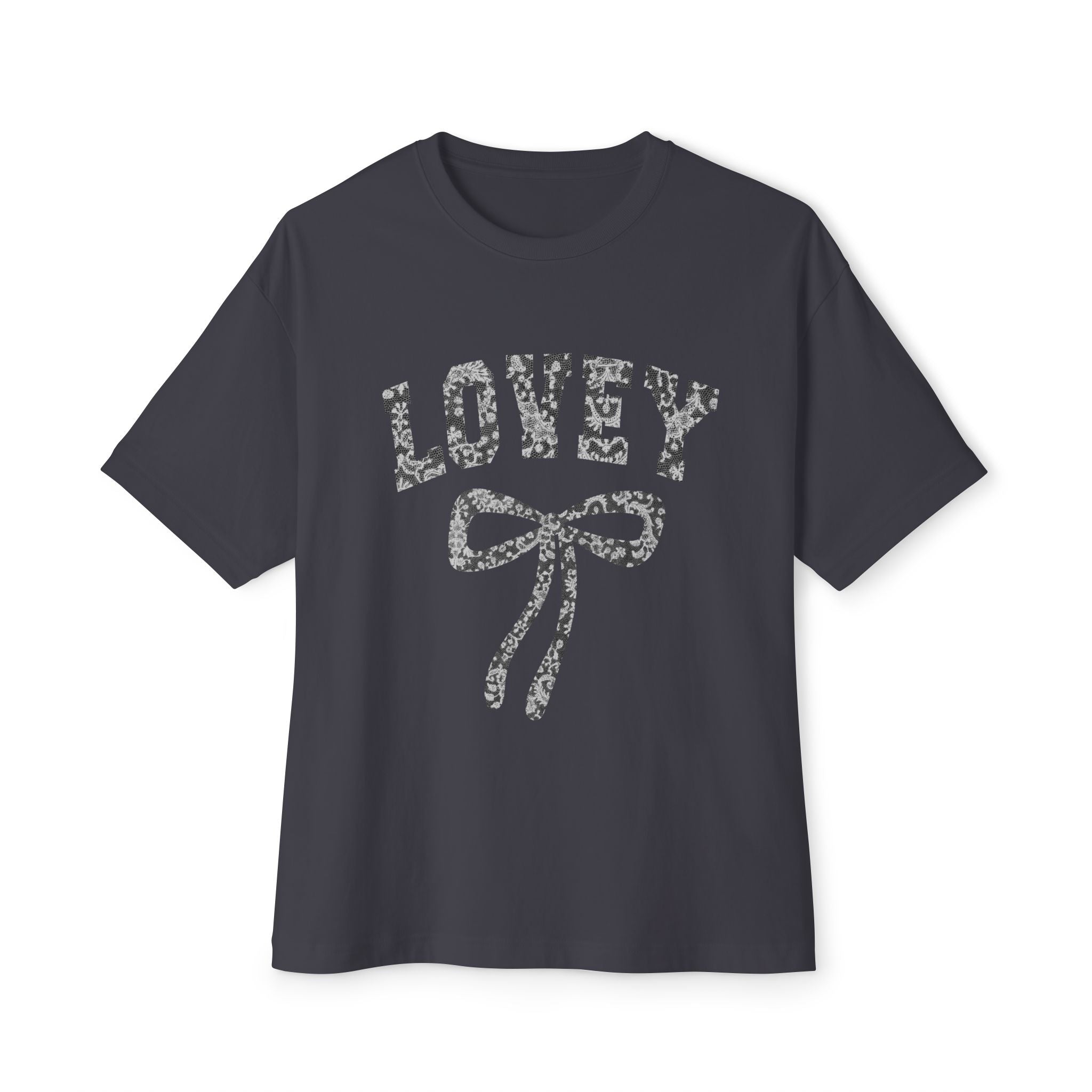 Lovey Bow Tee — Oversized Graphic T‑Shirt with Vintage Ribbon Design
