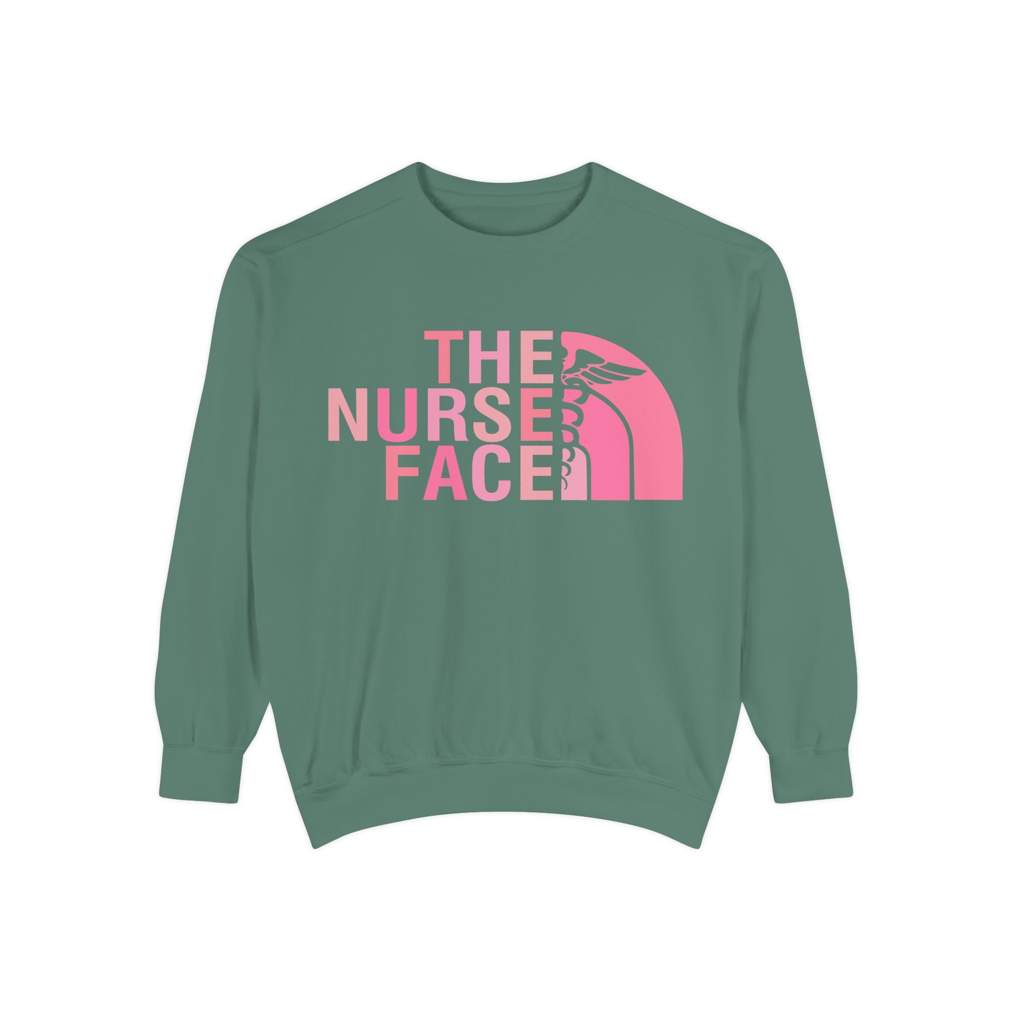 Nurse Face Sweatshirt — Pink Caduceus Retro Graphic Crewneck