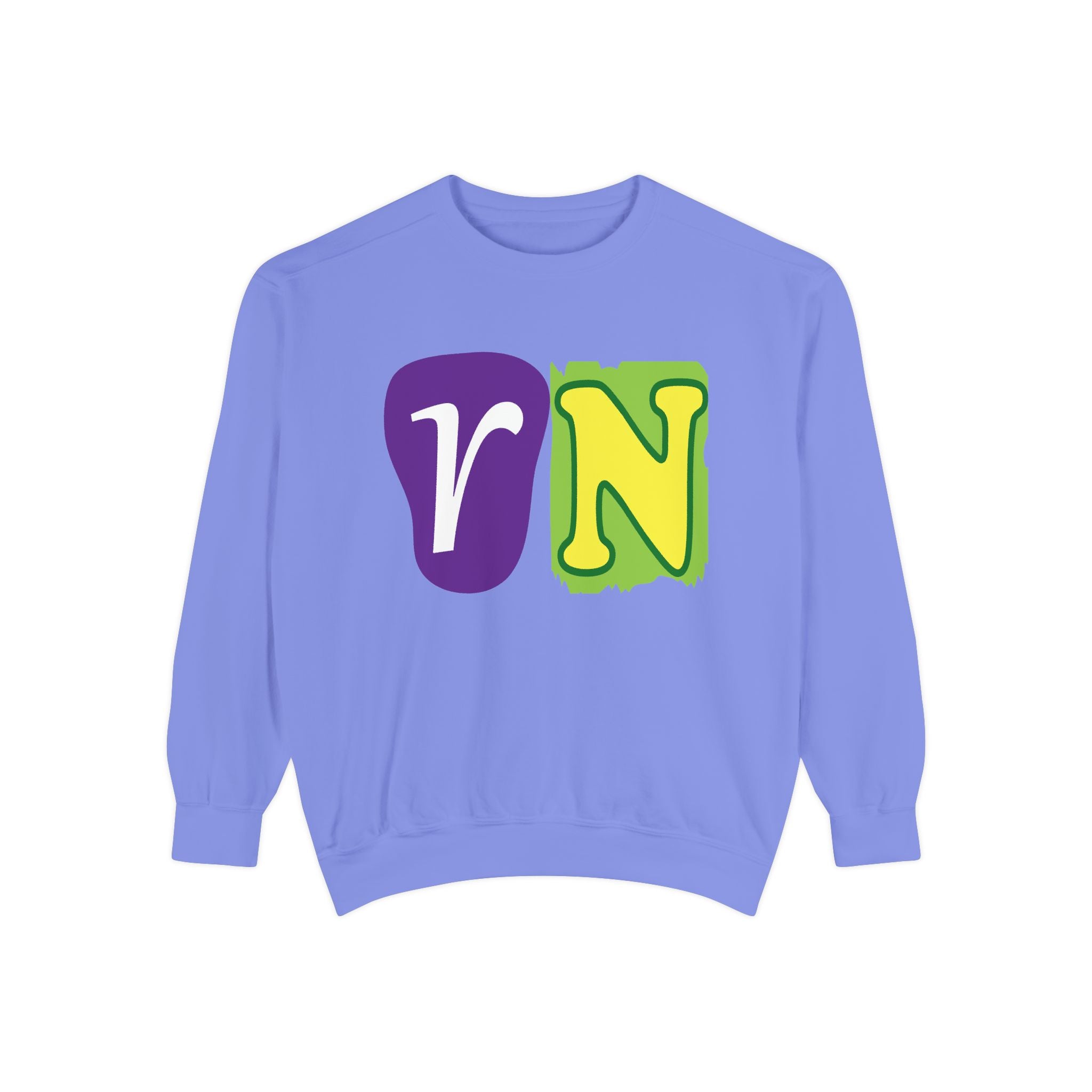 Sweatshirt — Retro Purple & Green 'VN' Graphic Crewneck