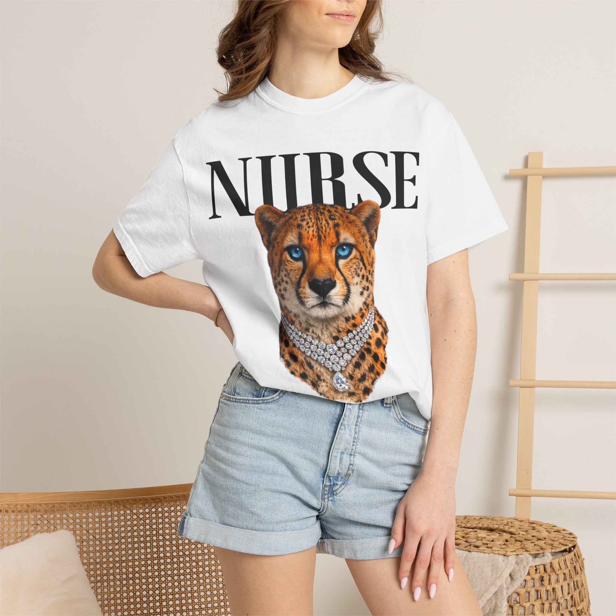 Nurse Cheetah Graphic T-Shirt — Stylish Medical Professional Tee