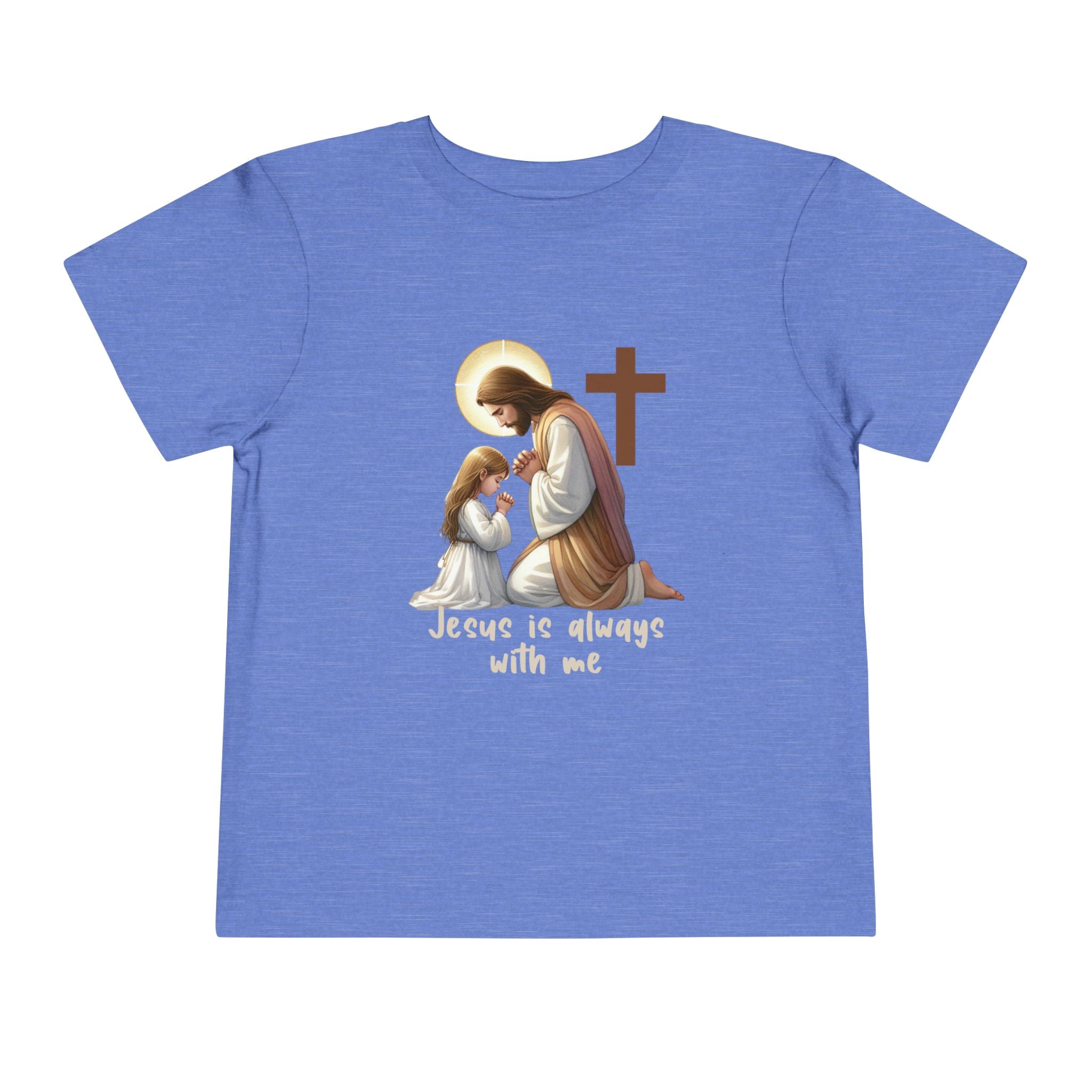 Toddler Tee — "Jesus is Always With Me" Kids Christian Shirt (Praying Jesus & Cross)