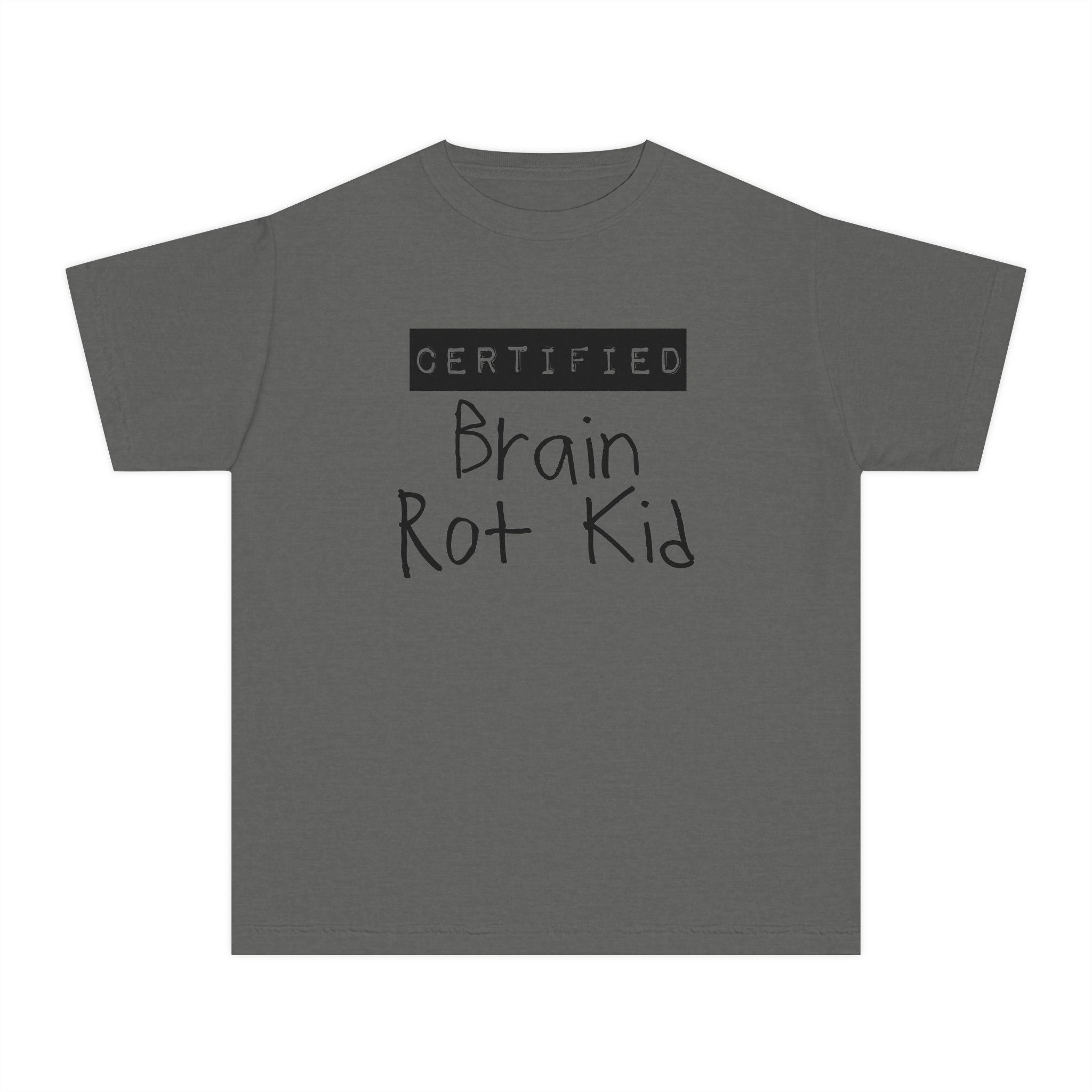 Youth T‑Shirt “Certified Brain Rot Kid” Graphic Tee — Funny Retro Handwritten Kids Shirt
