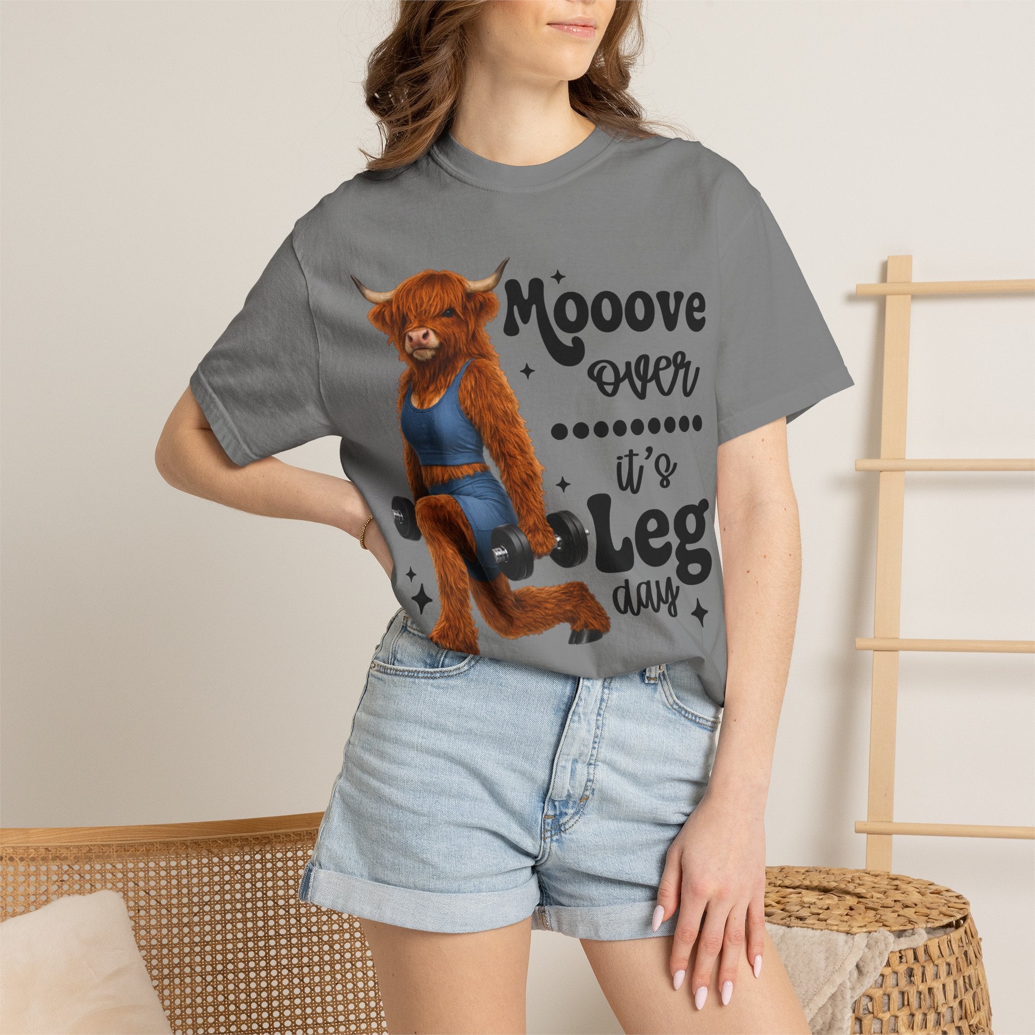 Leg Day Cow Graphic T-Shirt — "Mooove Over It's Leg Day" Funny Gym Tee