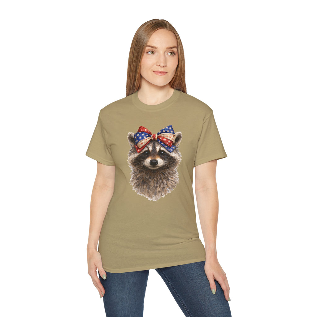 Raccoon with American Flag Bow Tee