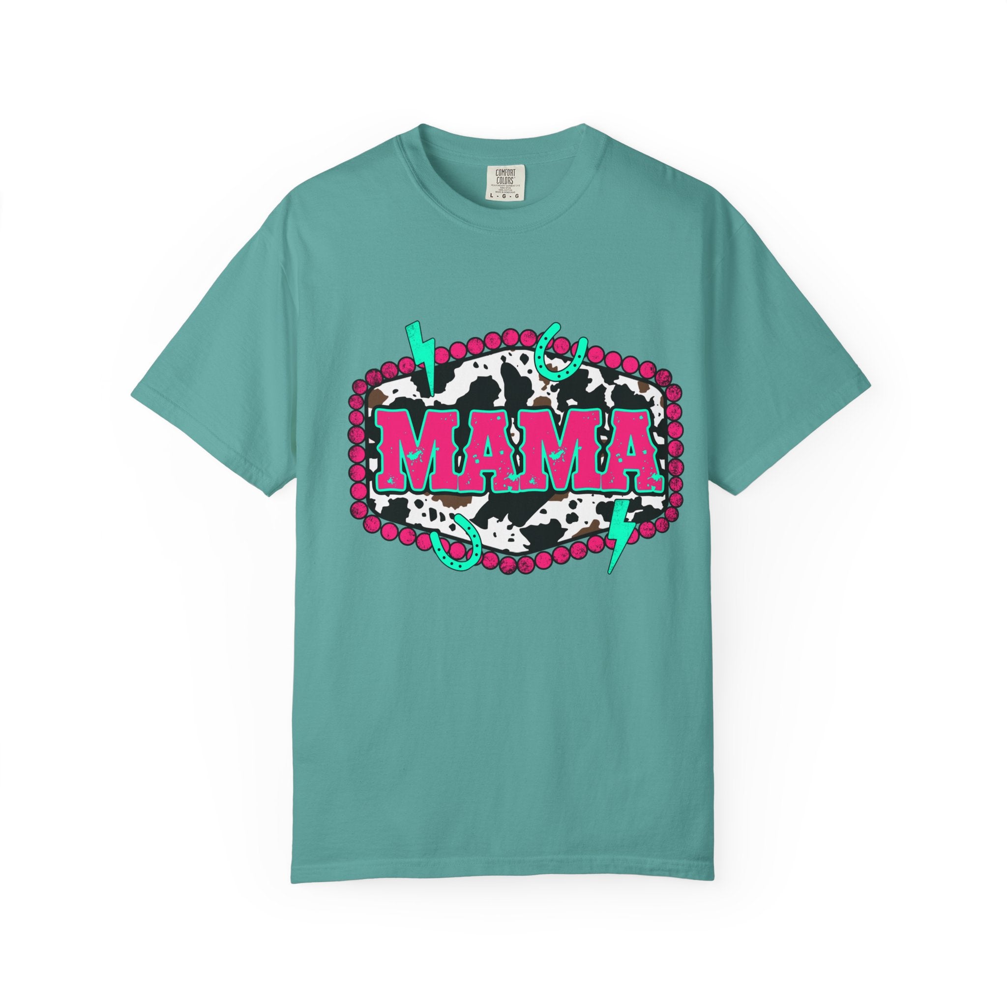 Mama Graphic T-Shirt — Retro Cowprint Neon Design
