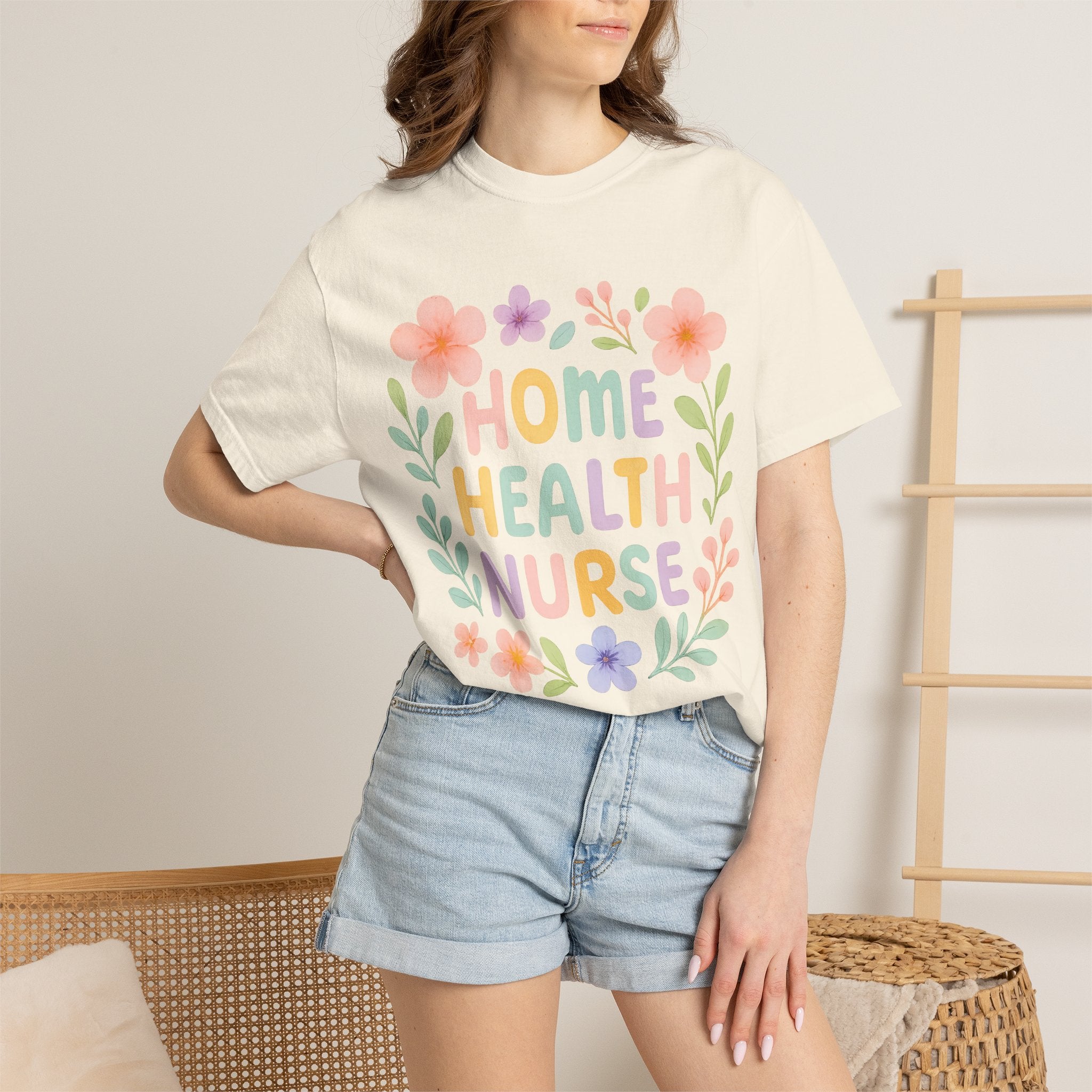Home Health Nurse Floral T-Shirt — Pastel Appreciation Tee for Nurses