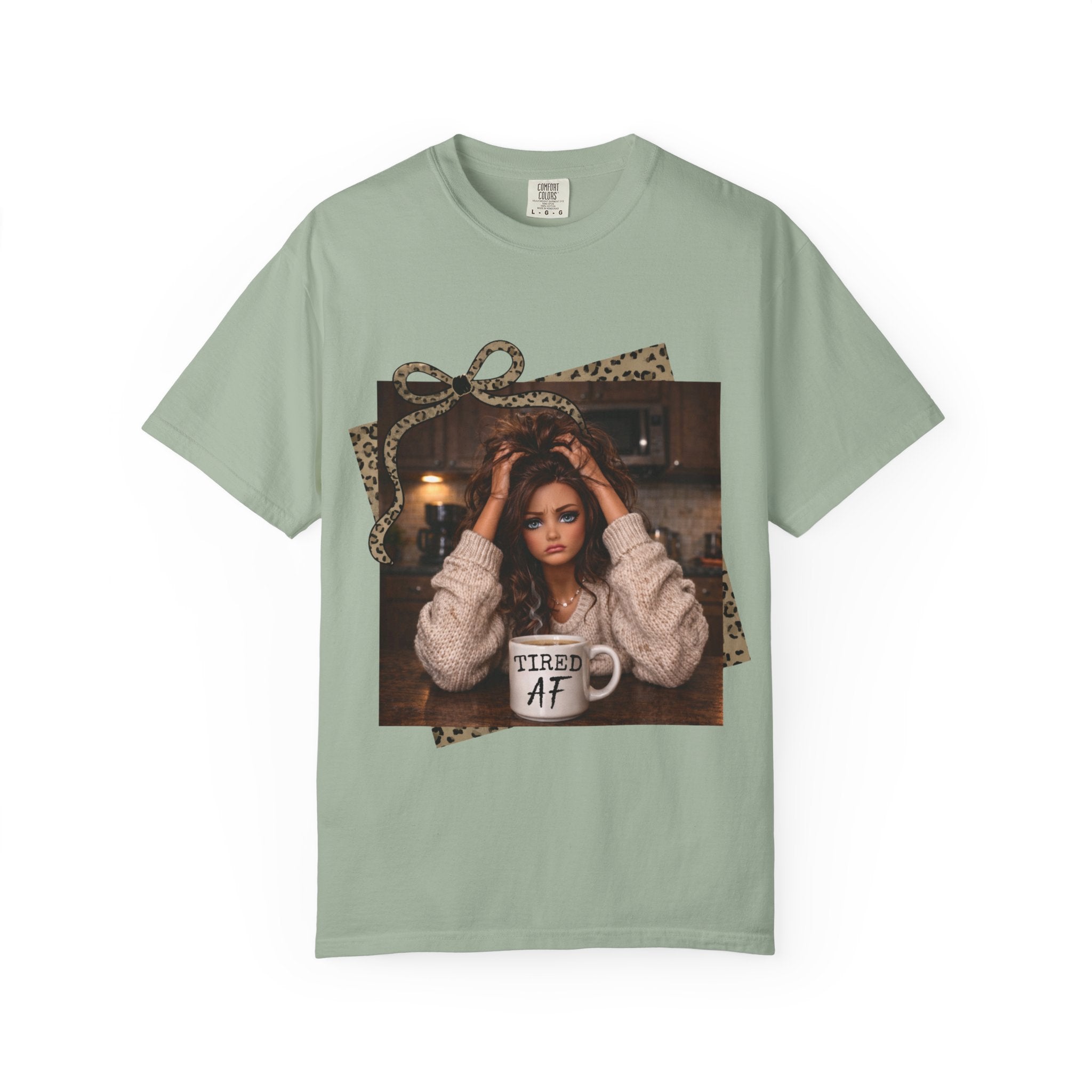 T-Shirt — 'Tired AF' Cozy Photo Tee (Leopard Accent)