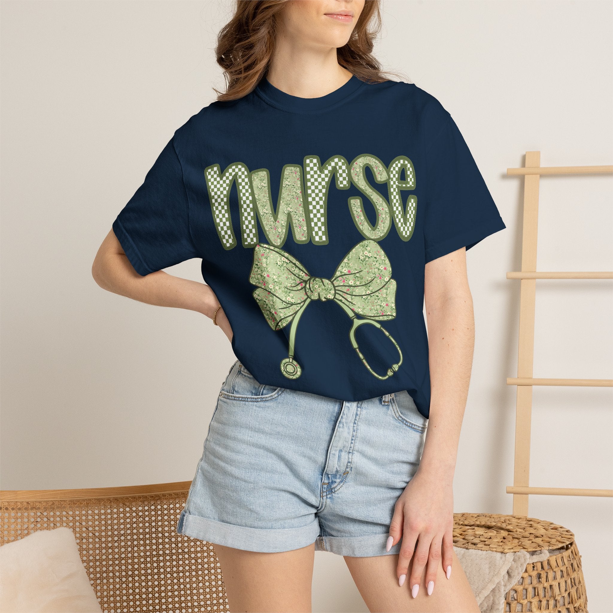 Nurse Bow Stethoscope T-Shirt — Cute Green Nurse Graphic Tee