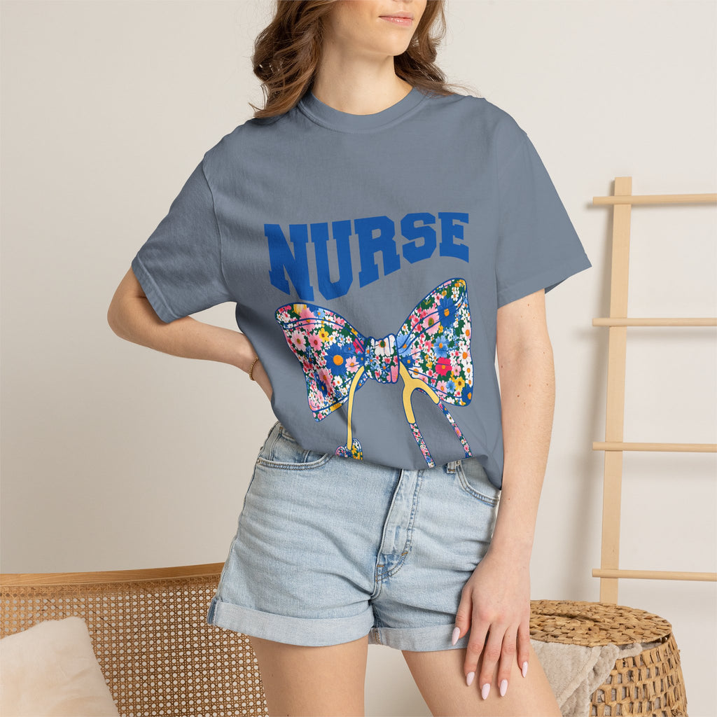 Nurse Floral Stethoscope T-Shirt — Floral Bow & Stethoscope Nurse Tee