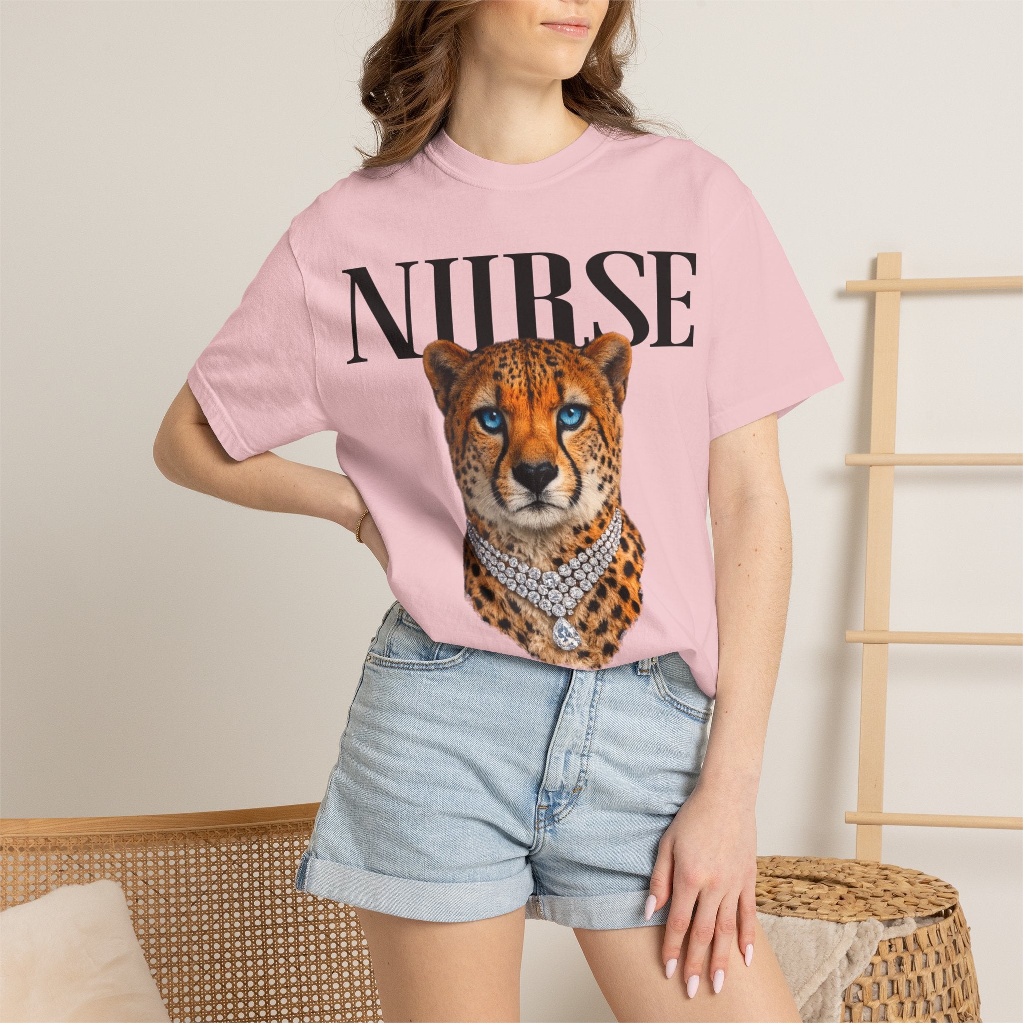 Nurse Cheetah Graphic T-Shirt — Stylish Medical Professional Tee