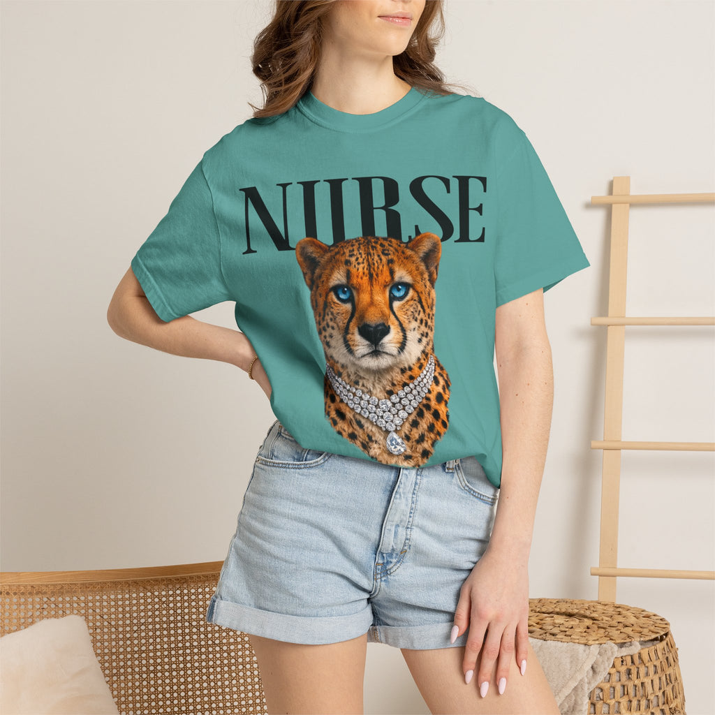 Nurse Cheetah Graphic T-Shirt — Stylish Medical Professional Tee