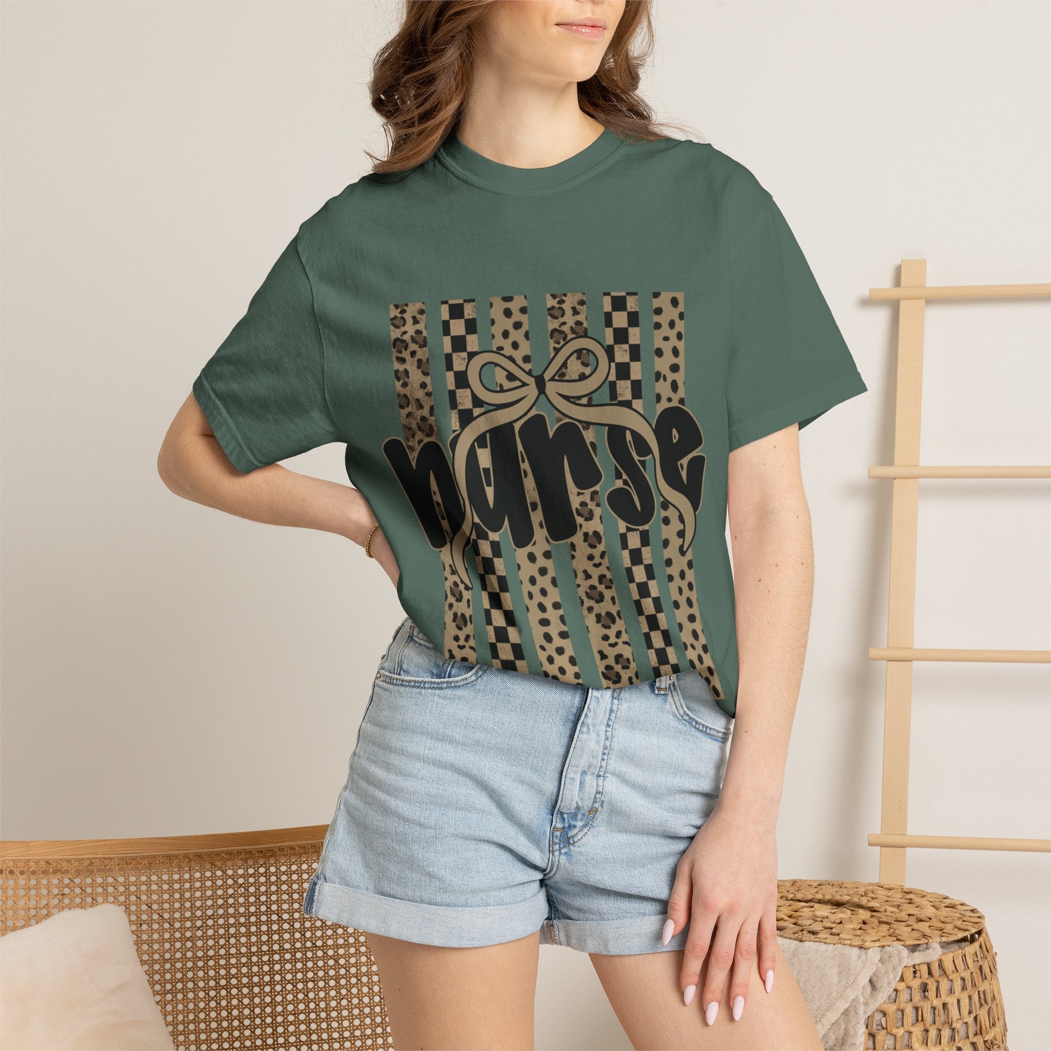 Nurse Leopard Stripes Graphic T-Shirt