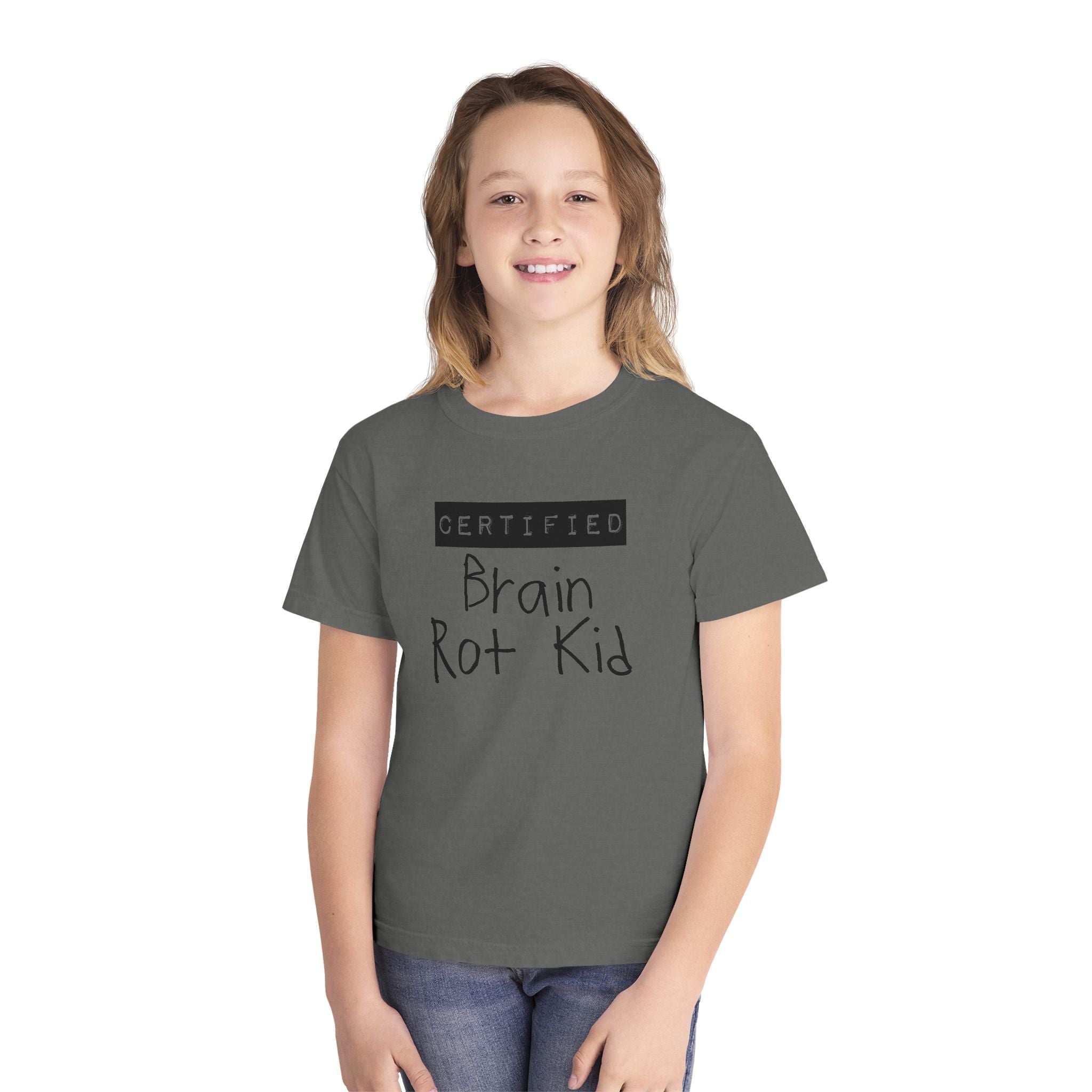 Youth T‑Shirt “Certified Brain Rot Kid” Graphic Tee — Funny Retro Handwritten Kids Shirt