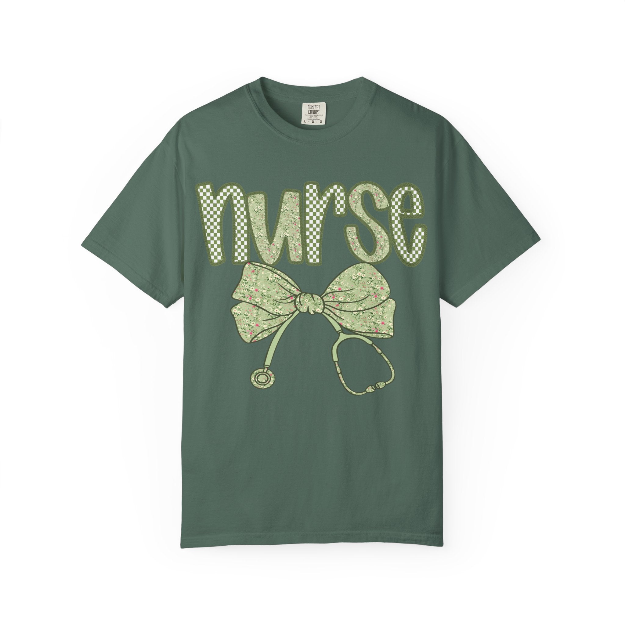 Nurse Bow Stethoscope T-Shirt — Cute Green Nurse Graphic Tee