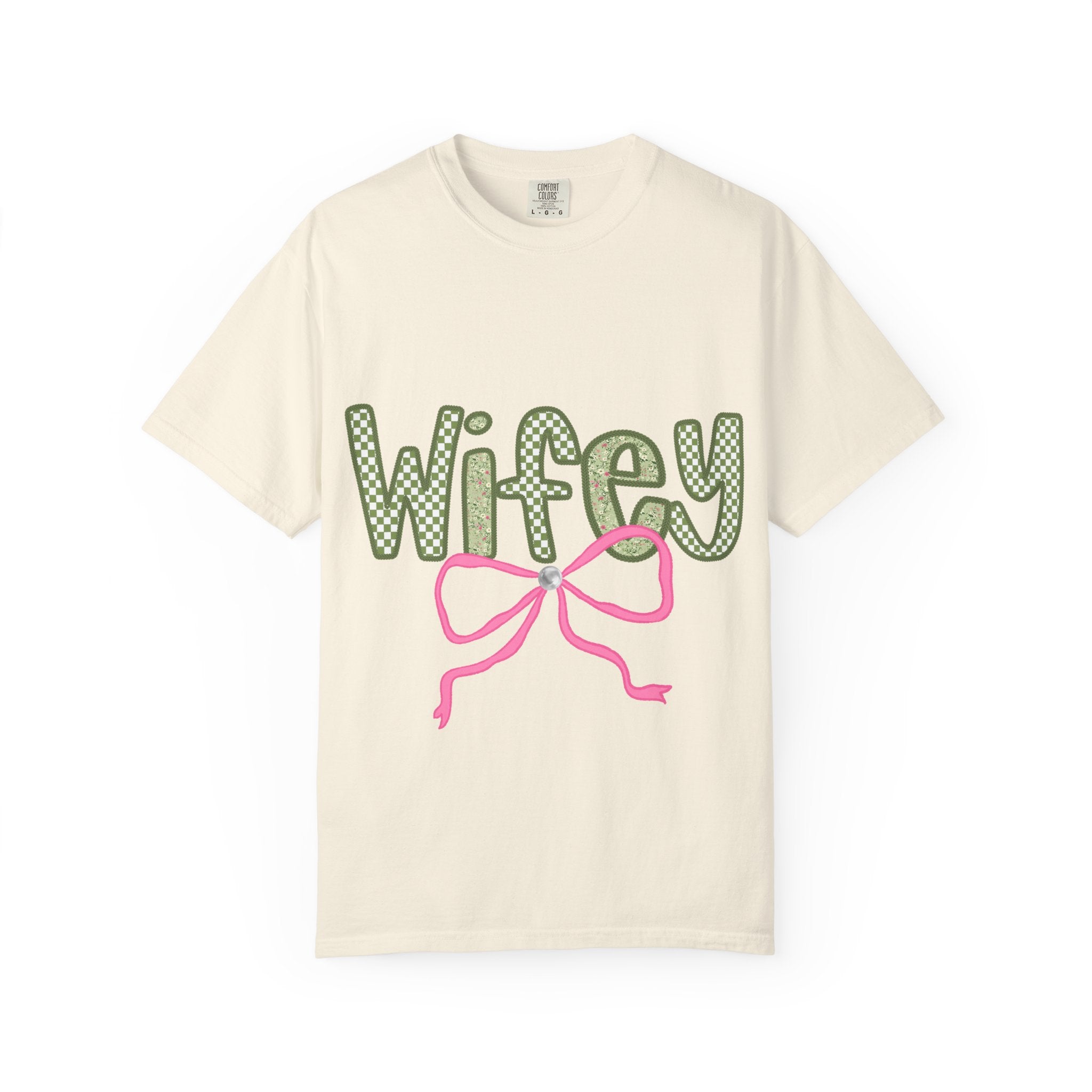 Wifey Graphic T-Shirt — Cute Polka Dot Text with Pink Bow
