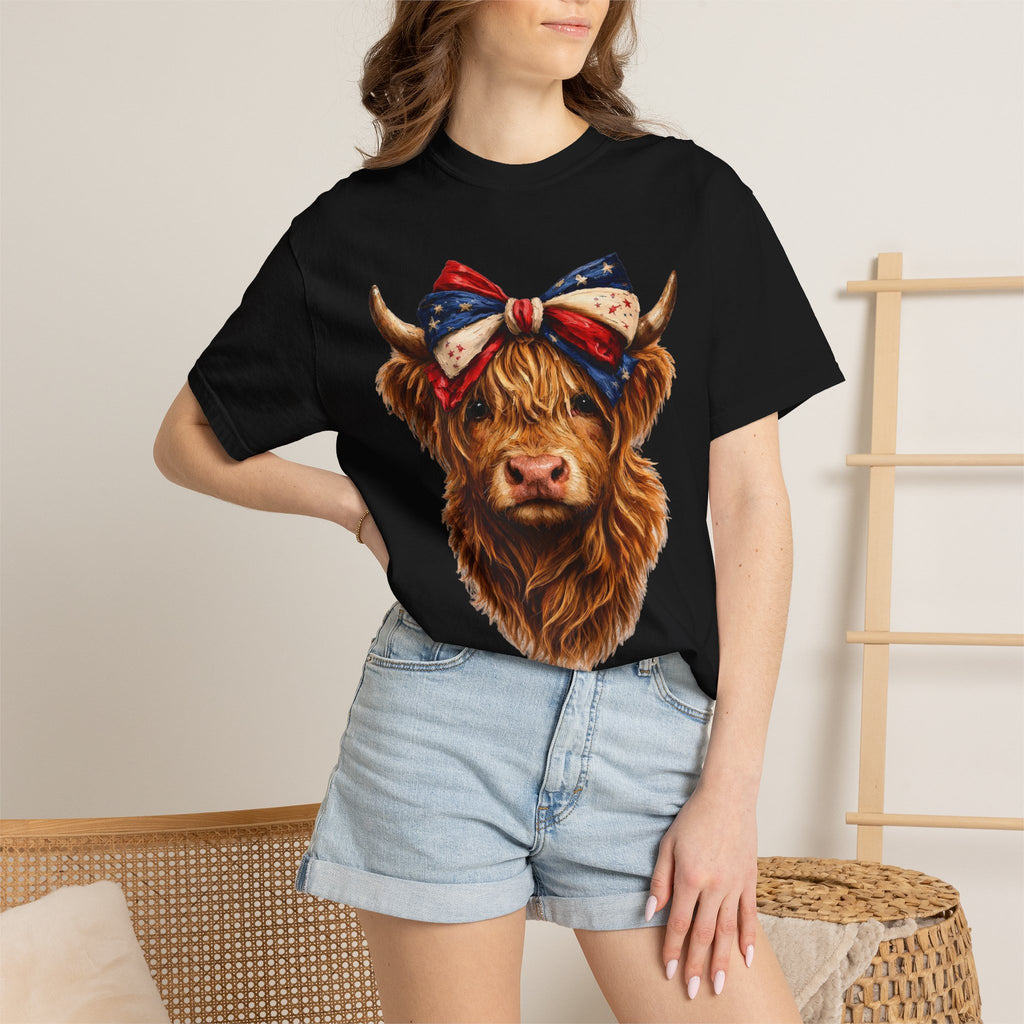Highland Cow Tee — Patriotic Bandana Cow Graphic T-Shirt