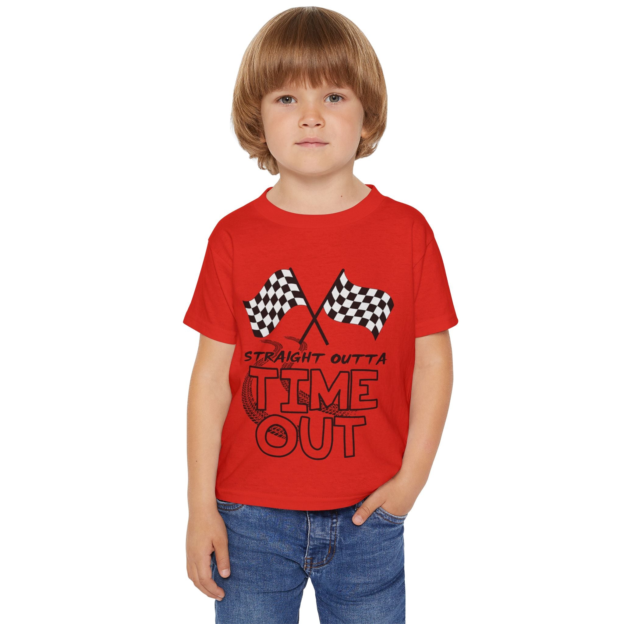 Toddler T-Shirt — "Straight Outta Time Out" Racing Flag Kids Tee
