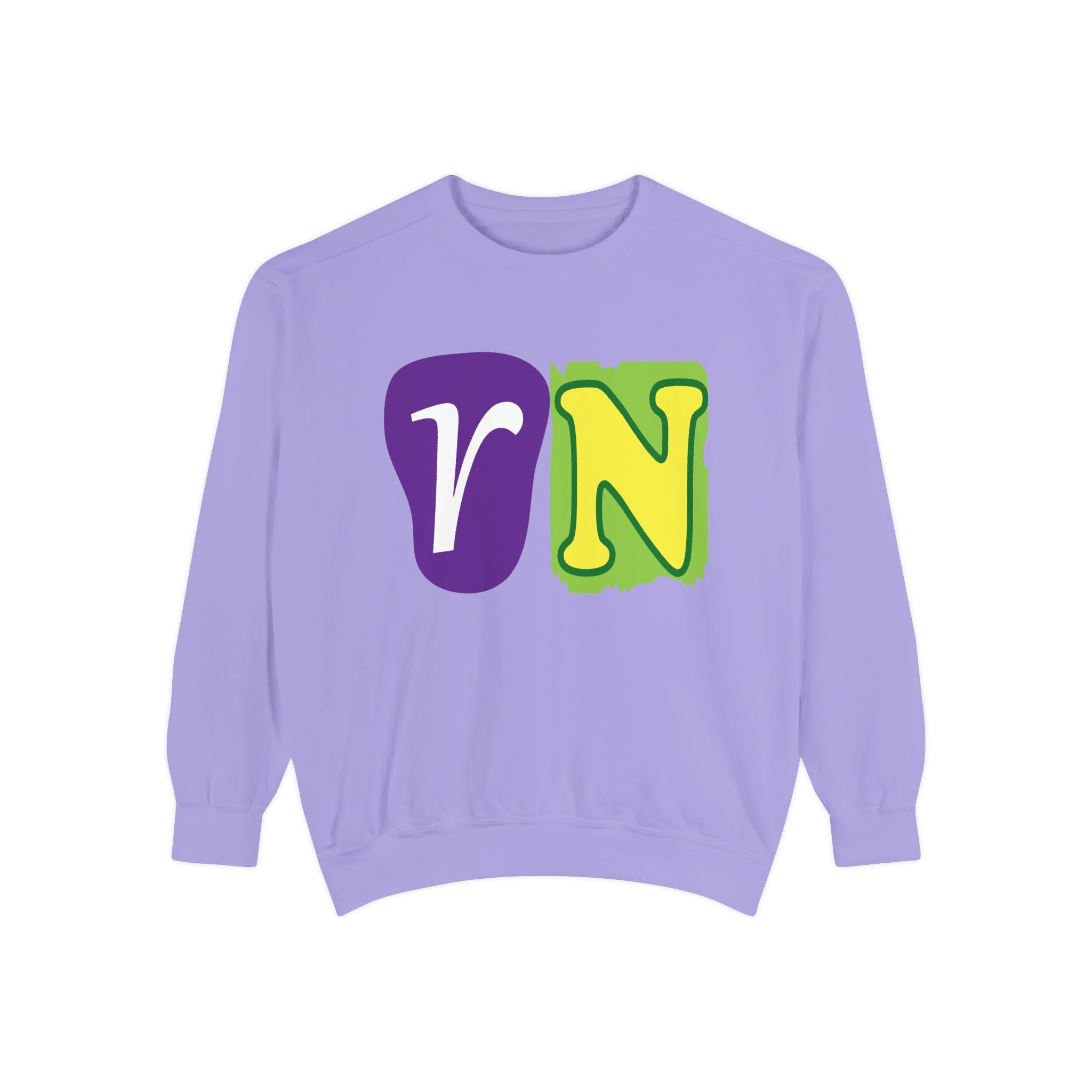 Sweatshirt — Retro Purple & Green 'VN' Graphic Crewneck