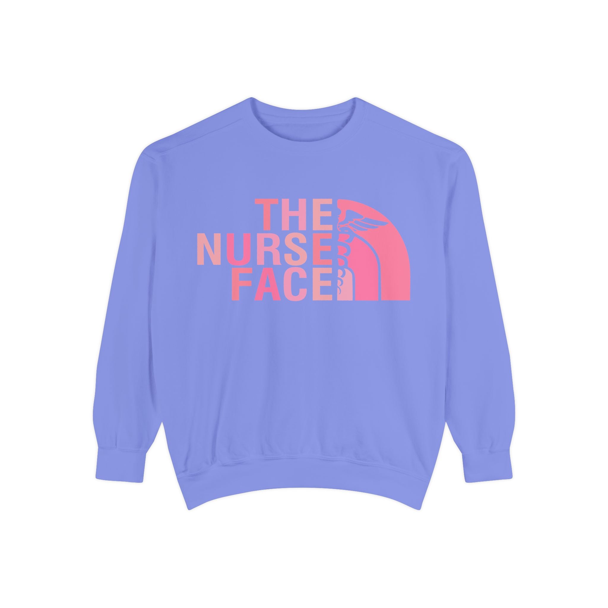 Nurse Face Sweatshirt — Pink Caduceus Retro Graphic Crewneck