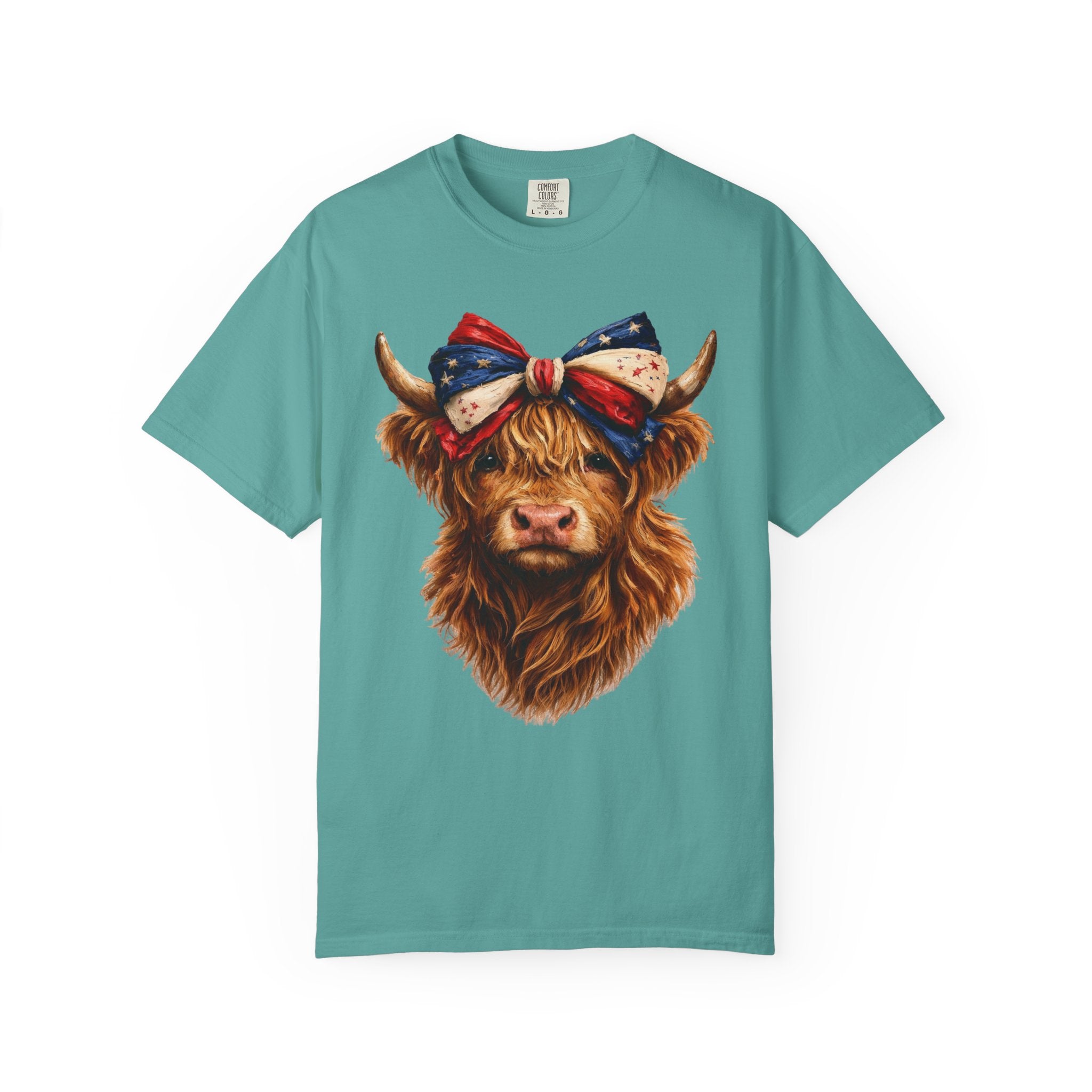 Highland Cow Tee — Patriotic Bandana Cow Graphic T-Shirt