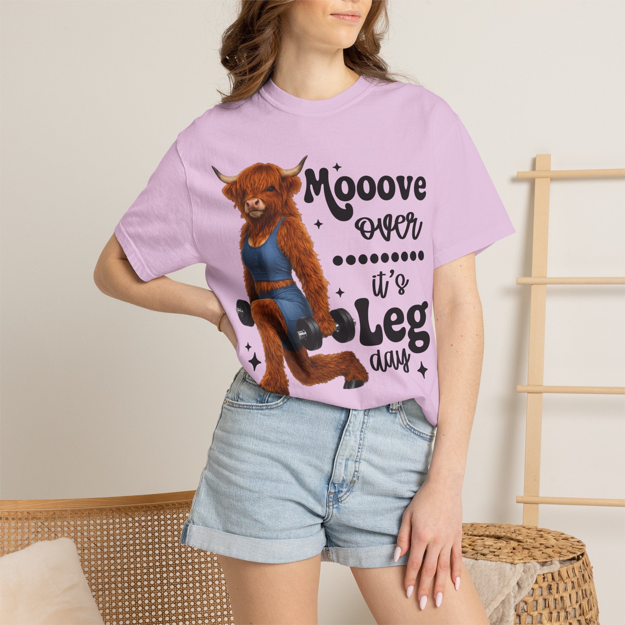 Leg Day Cow Graphic T-Shirt — "Mooove Over It's Leg Day" Funny Gym Tee