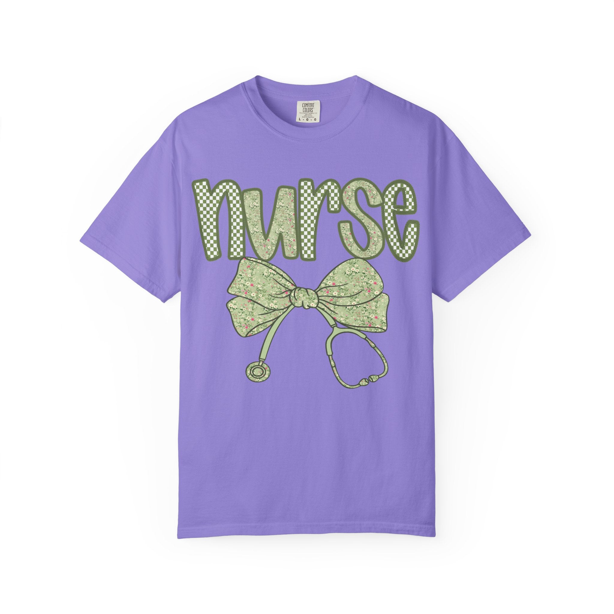 Nurse Bow Stethoscope T-Shirt — Cute Green Nurse Graphic Tee