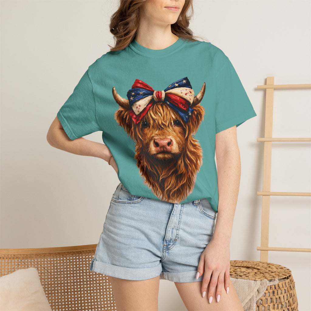 Highland Cow Tee — Patriotic Bandana Cow Graphic T-Shirt