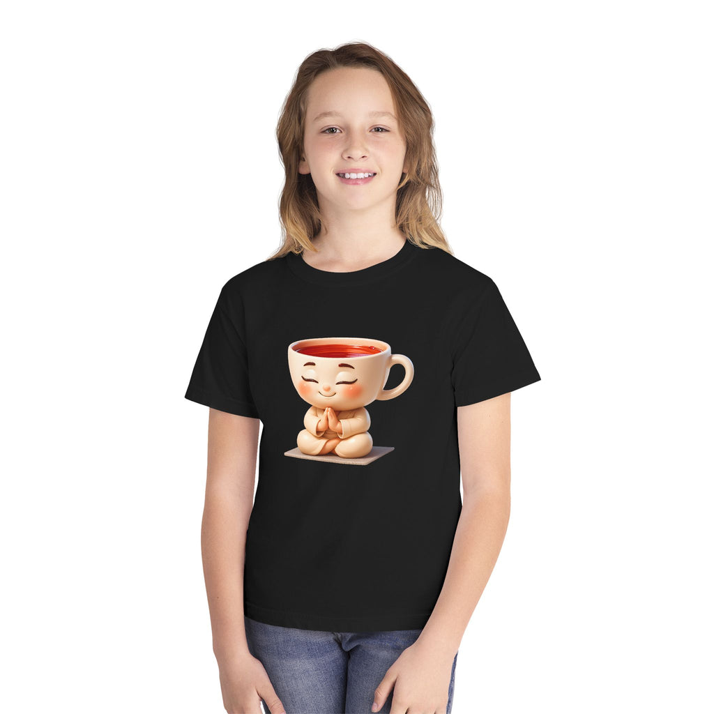 Youth Tee — Cute Meditating Teacup Cartoon Shirt for Kids