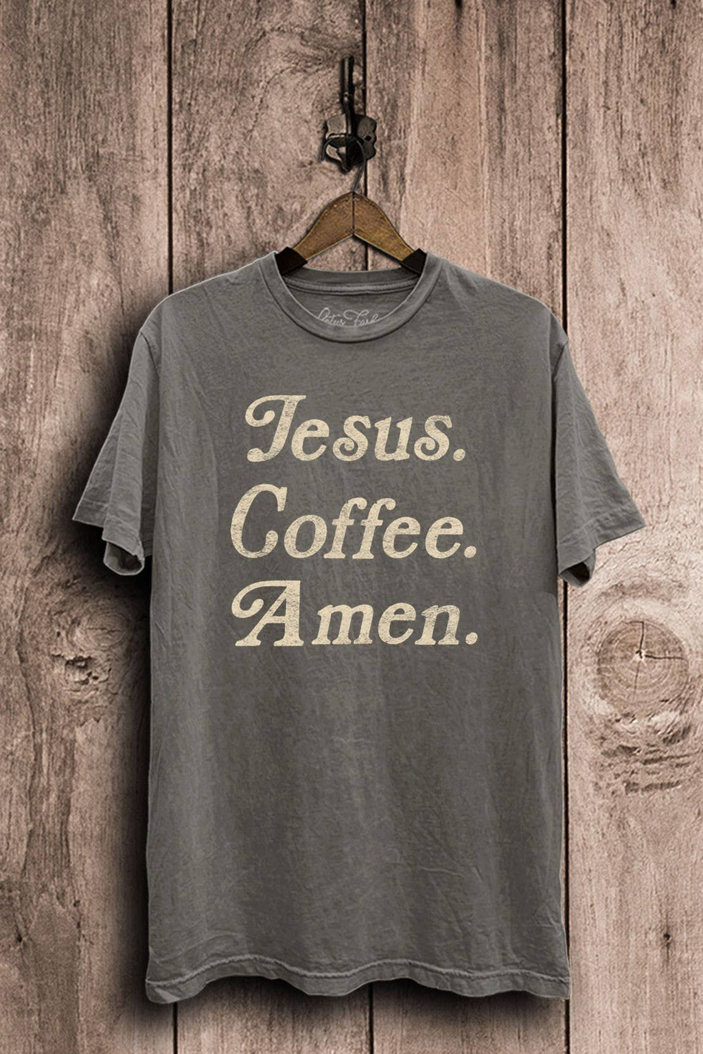 Jesus Coffee Amen Graphic Top: Mocha Mineral Wash / S