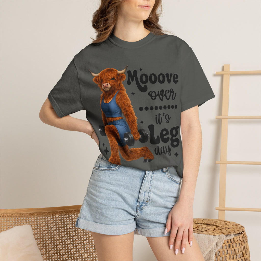 Leg Day Cow Graphic T-Shirt — "Mooove Over It's Leg Day" Funny Gym Tee