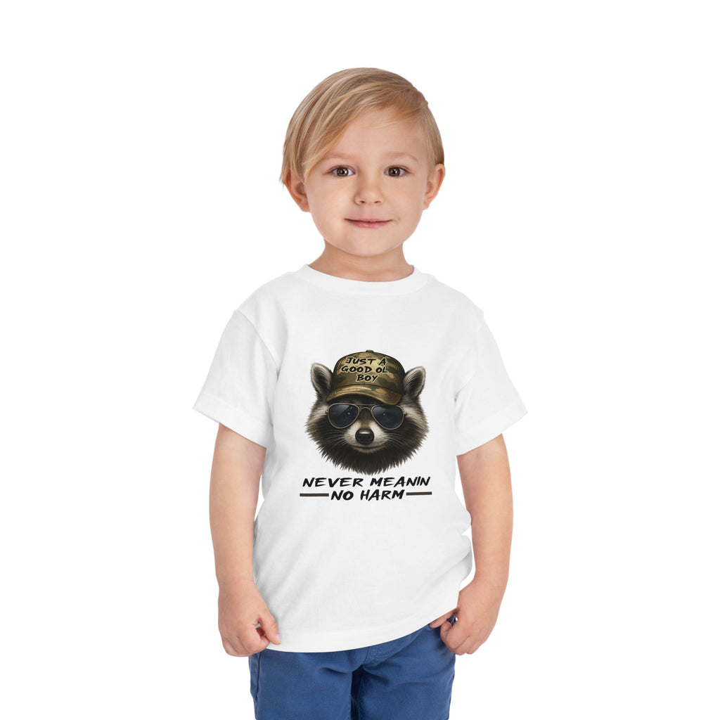 Toddler Tee - Raccoon with Hat "Never Meanin No Harm" Kids Graphic Shirt