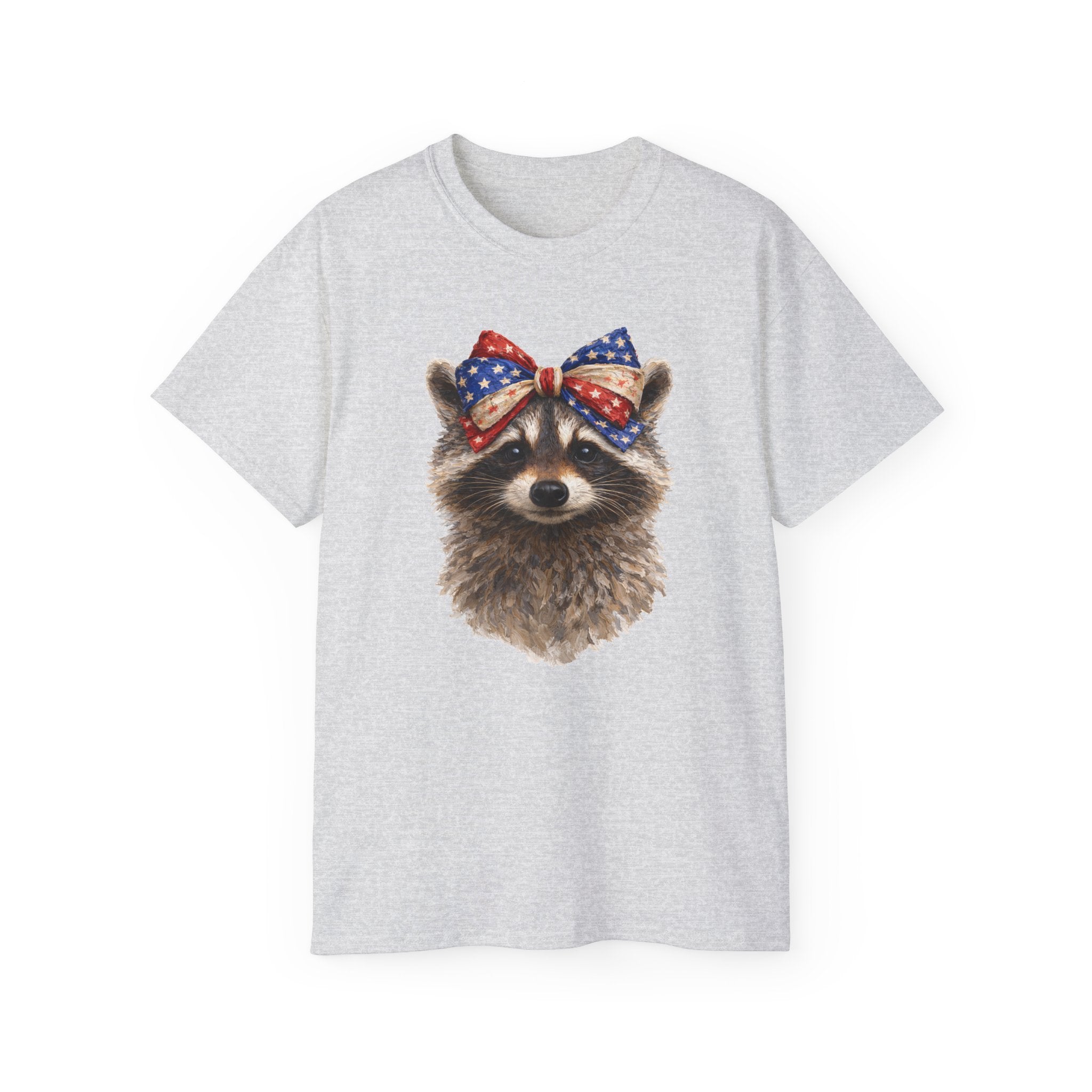 Raccoon with American Flag Bow Tee