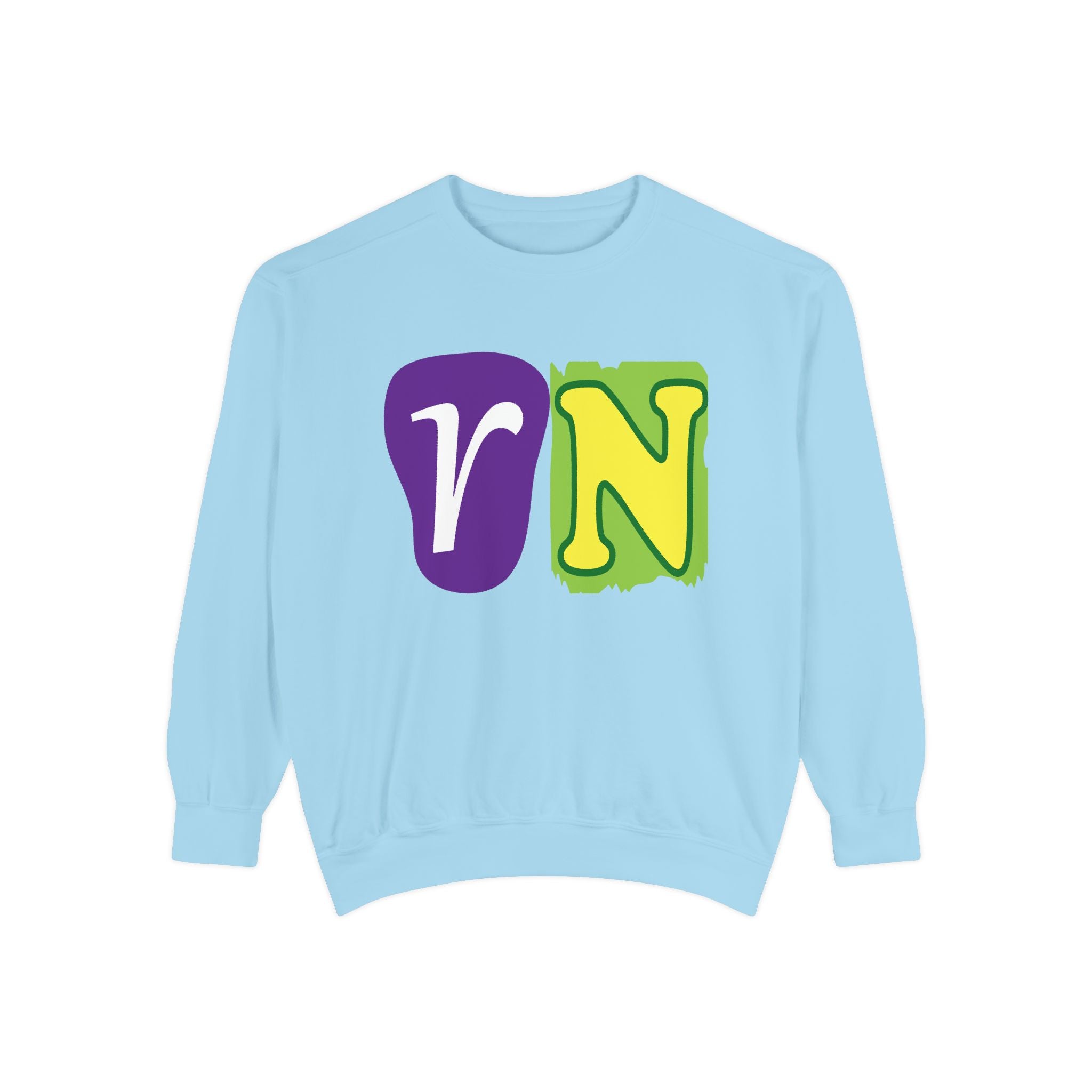 Sweatshirt — Retro Purple & Green 'VN' Graphic Crewneck