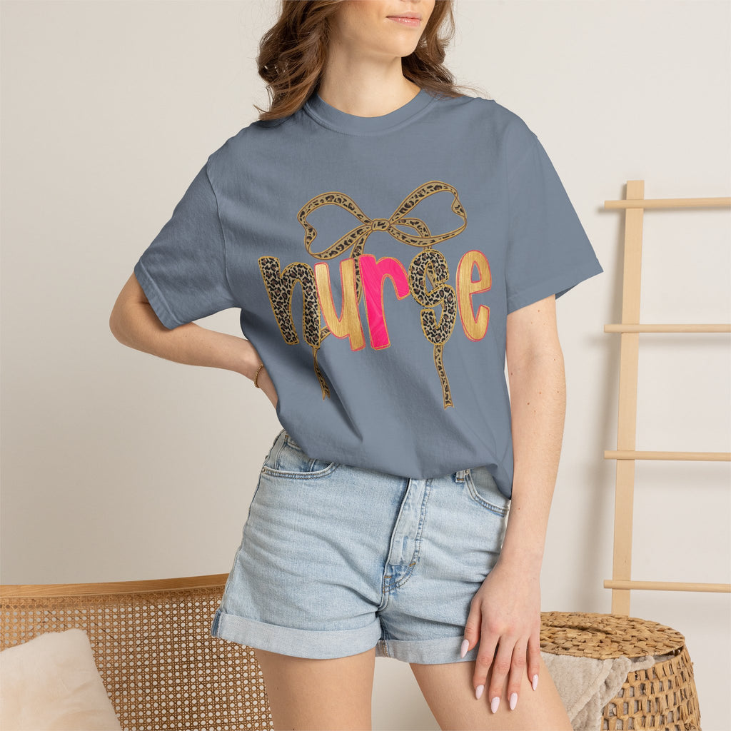 Nurse Leopard Bow T-Shirt — Cute Colorful Nurse Tee