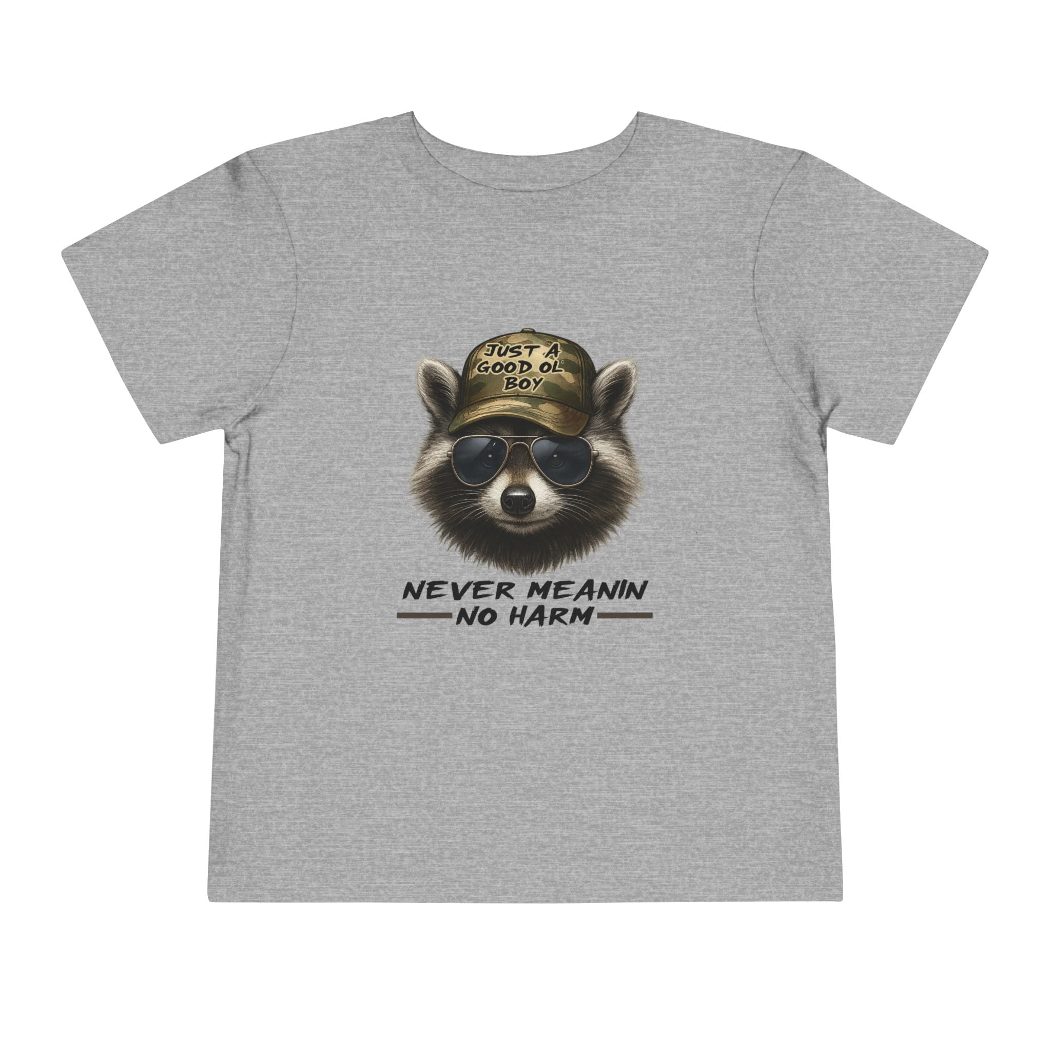 Toddler Tee - Raccoon with Hat "Never Meanin No Harm" Kids Graphic Shirt