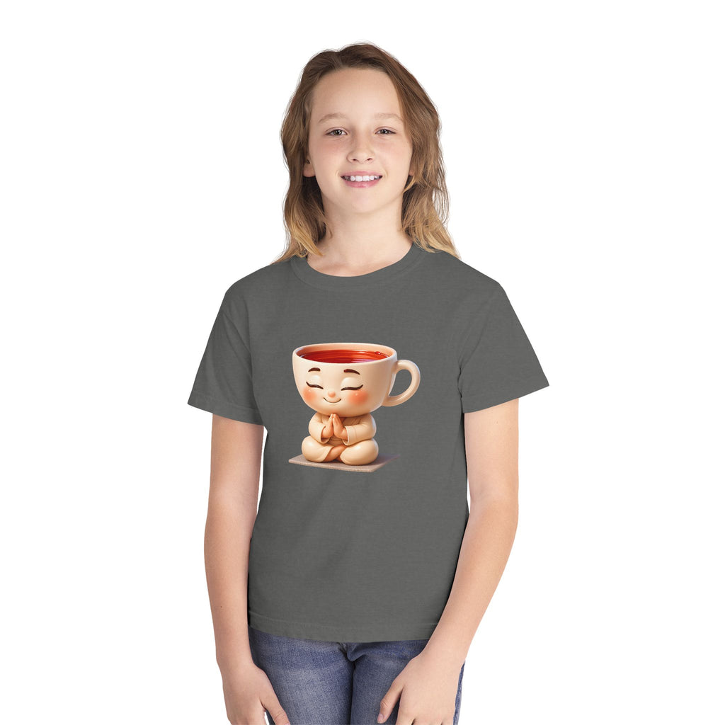 Youth Tee — Cute Meditating Teacup Cartoon Shirt for Kids