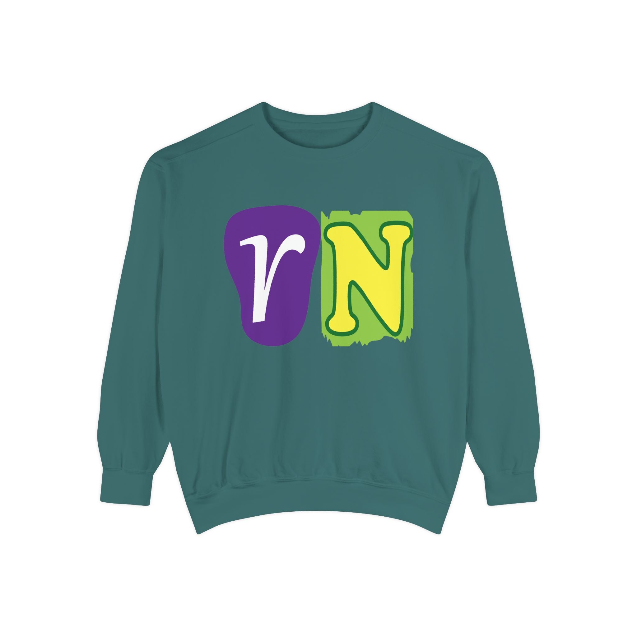 Sweatshirt — Retro Purple & Green 'VN' Graphic Crewneck