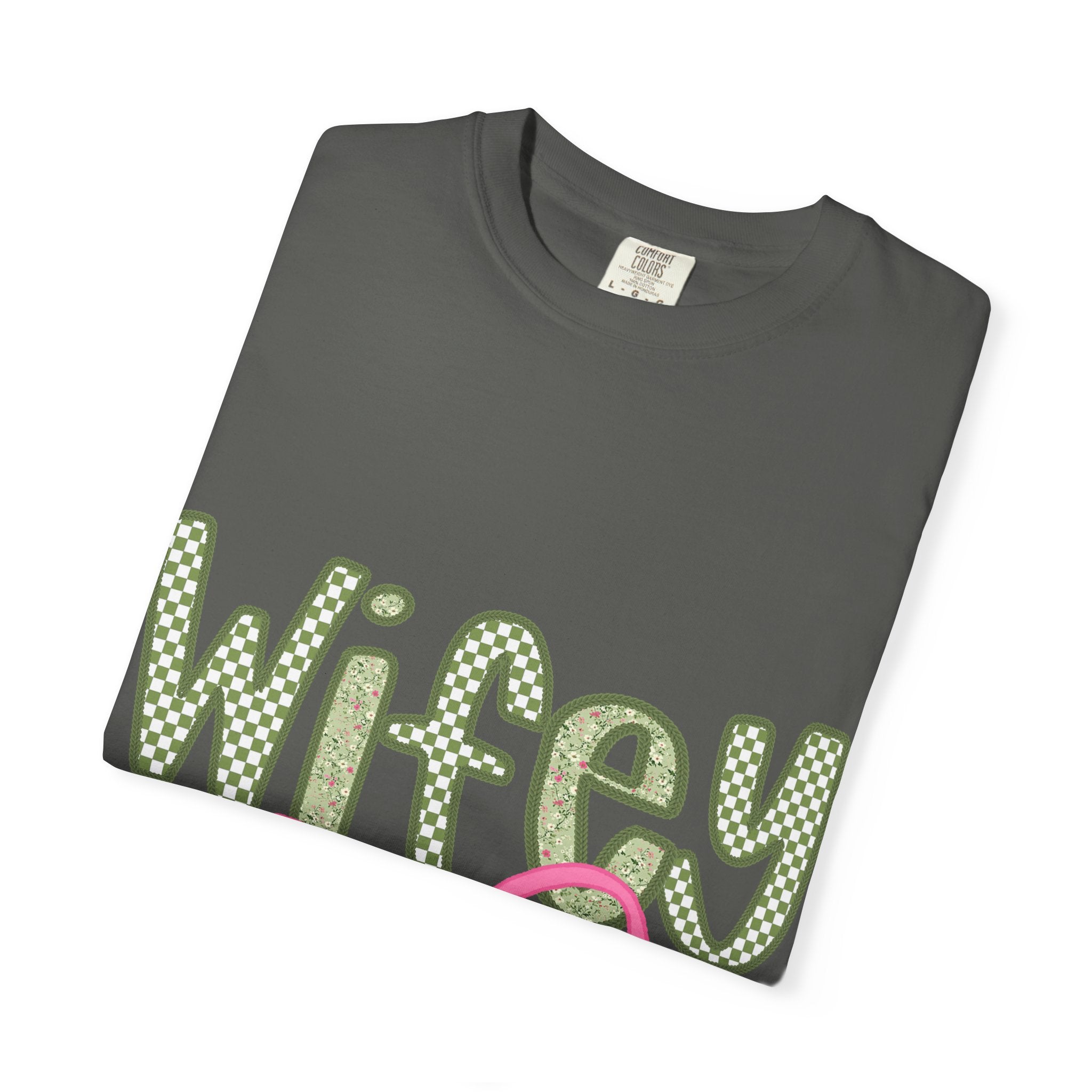 Wifey Graphic T-Shirt — Cute Polka Dot Text with Pink Bow
