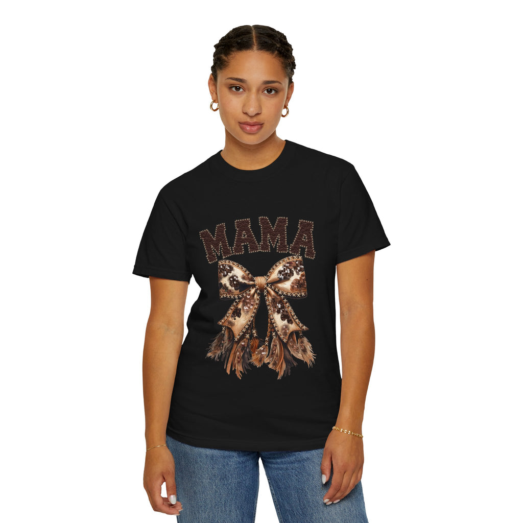 Mama Leopard Bow T‑Shirt – Floral Fringe Mom Tee