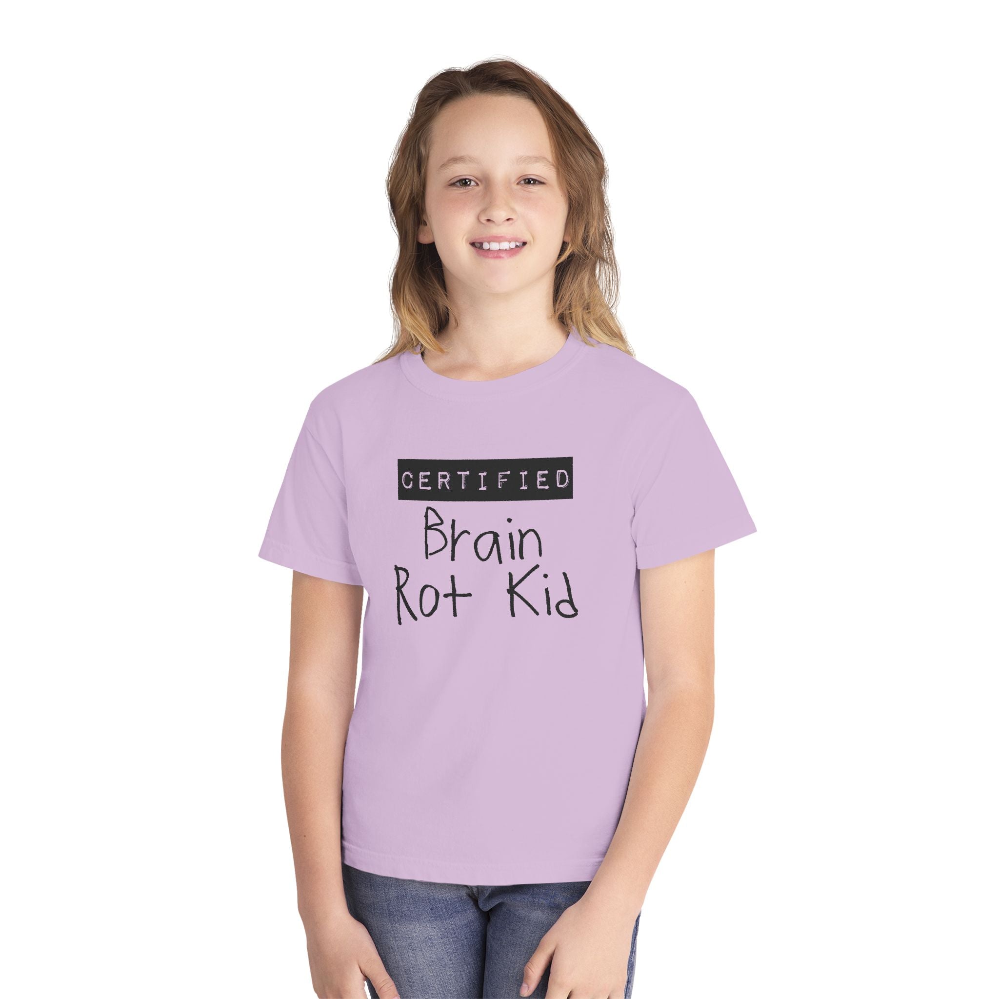 Youth T‑Shirt “Certified Brain Rot Kid” Graphic Tee — Funny Retro Handwritten Kids Shirt