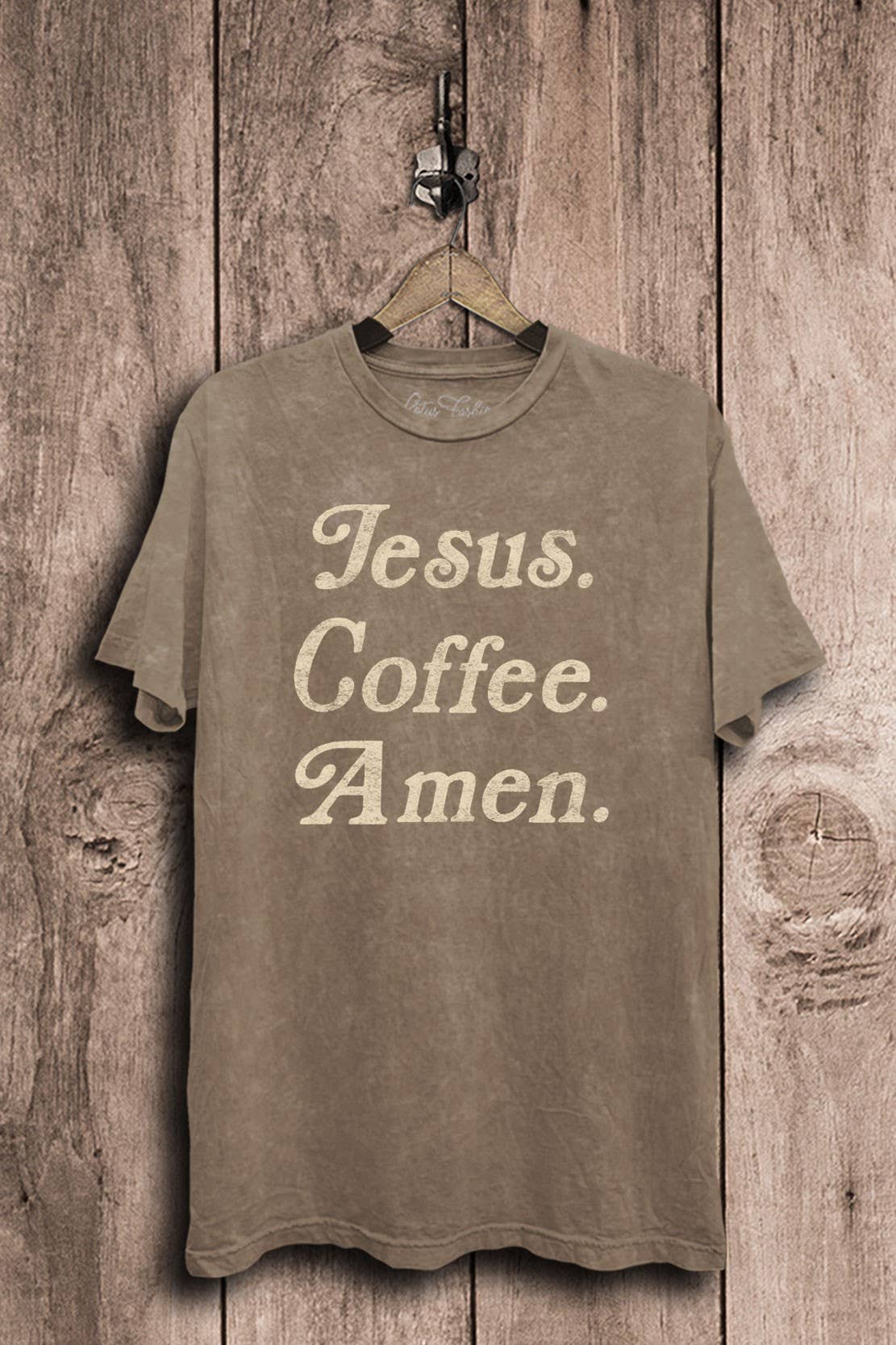 Jesus Coffee Amen Graphic Top: Mocha Mineral Wash / S