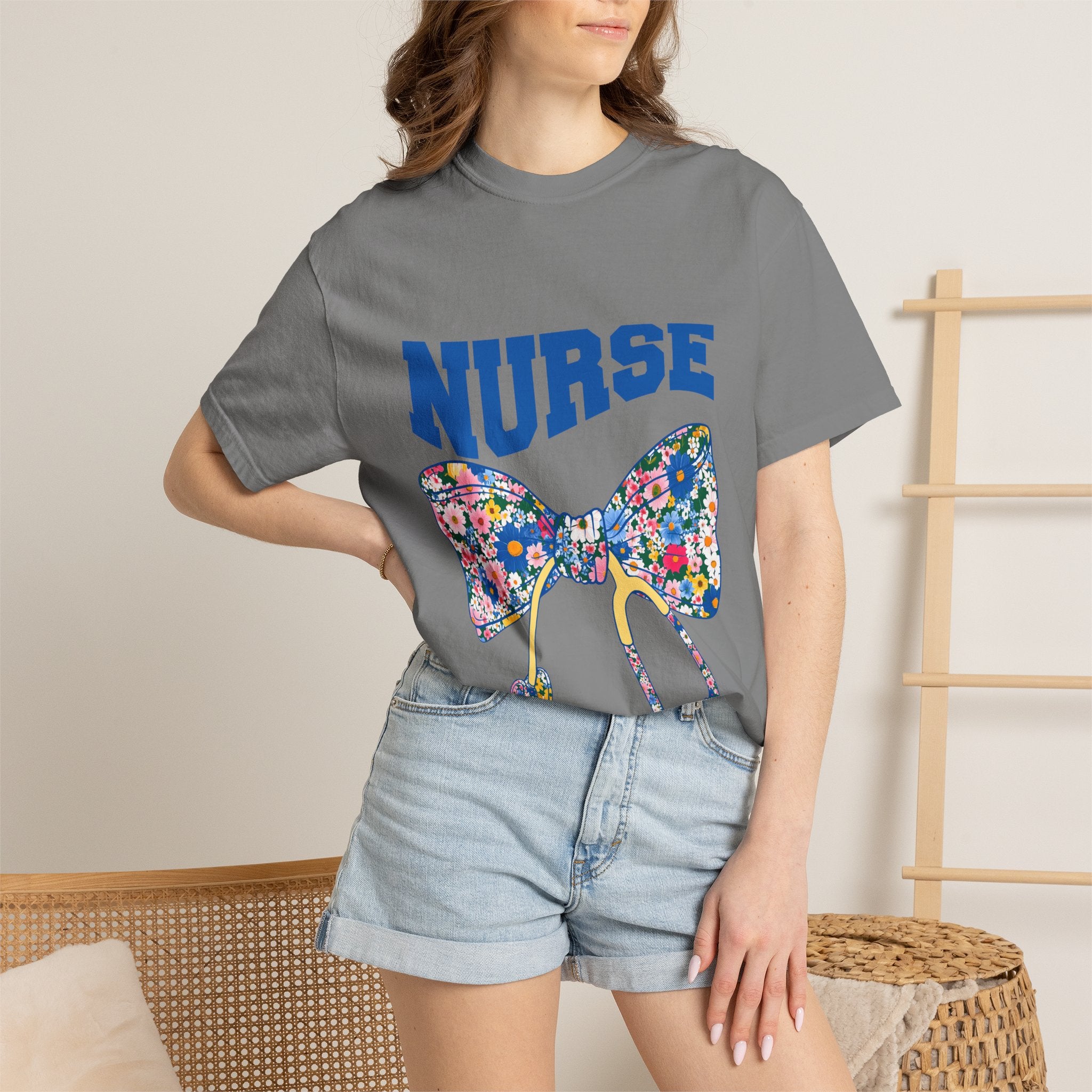 Nurse Floral Stethoscope T-Shirt — Floral Bow & Stethoscope Nurse Tee