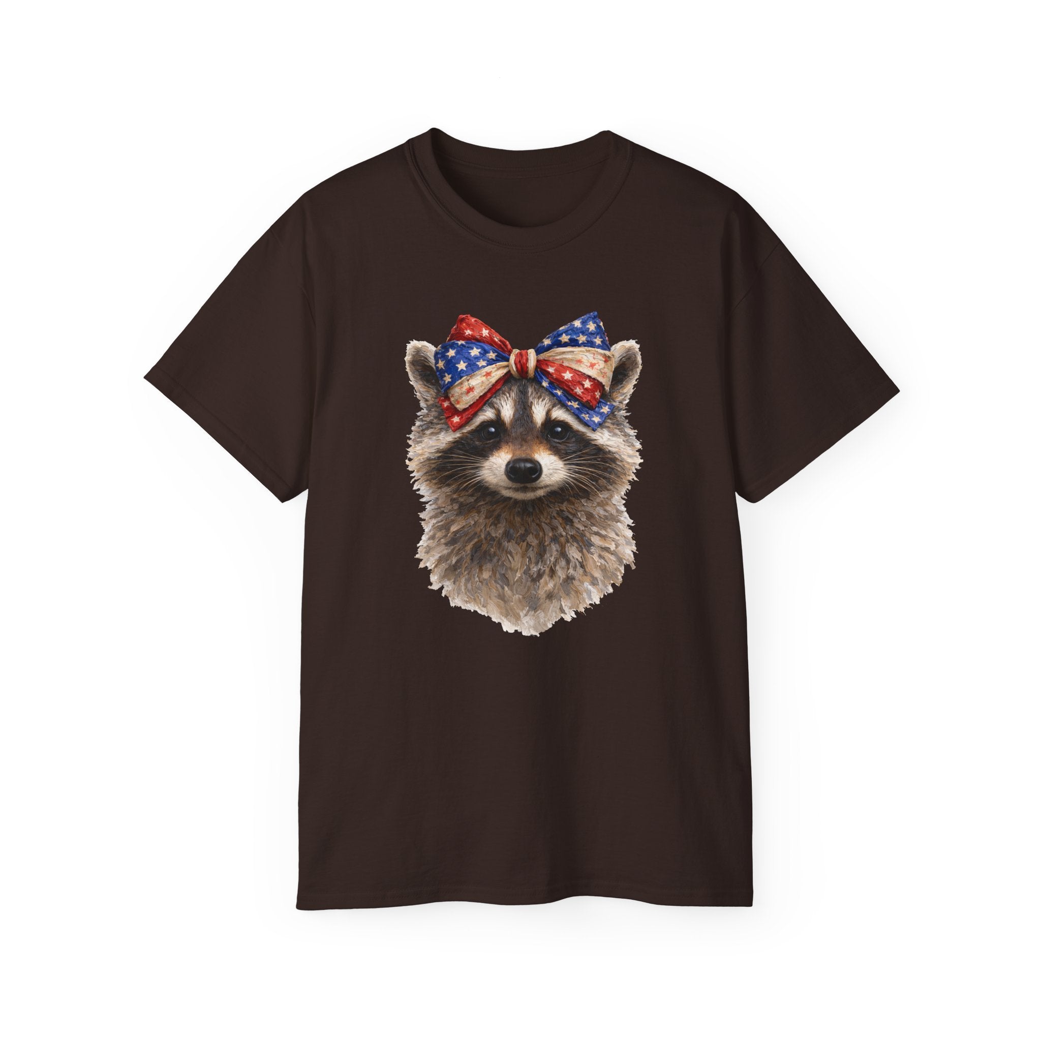 Raccoon with American Flag Bow Tee