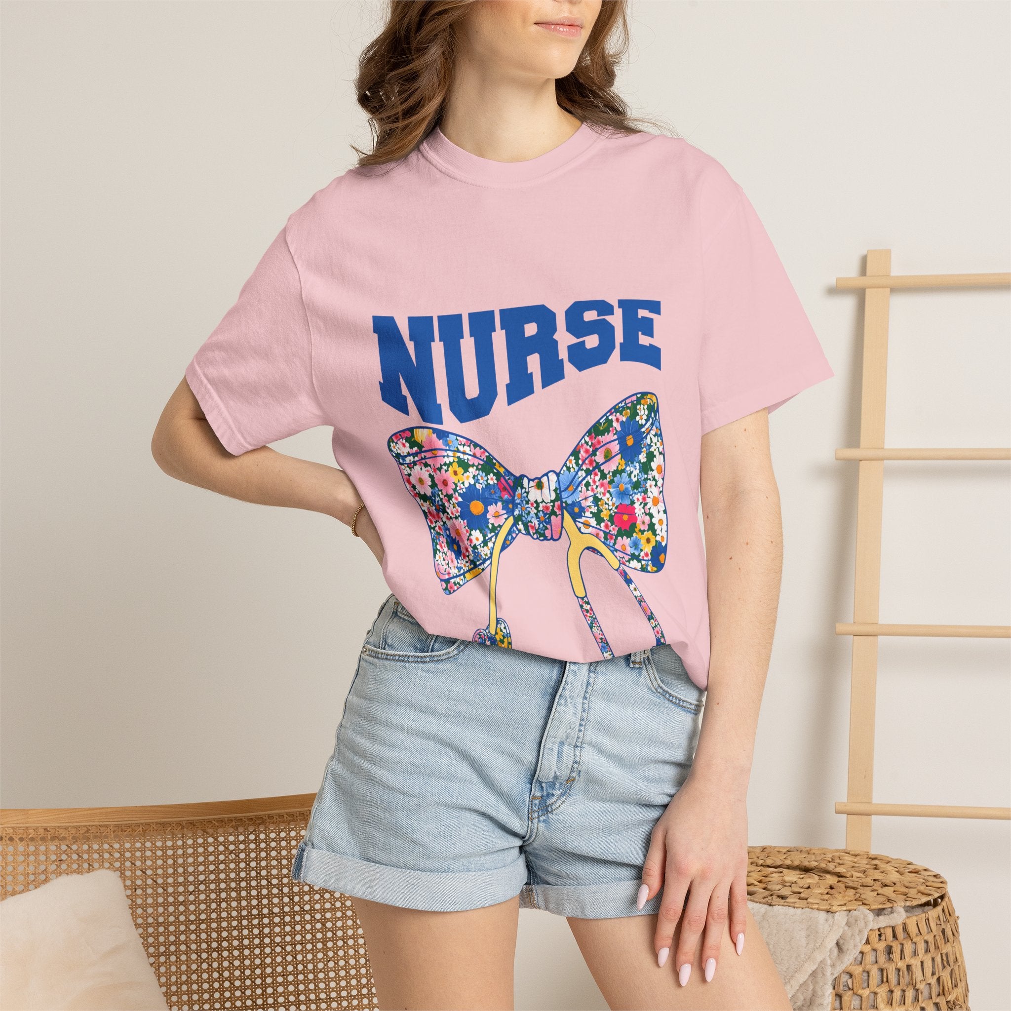 Nurse Floral Stethoscope T-Shirt — Floral Bow & Stethoscope Nurse Tee