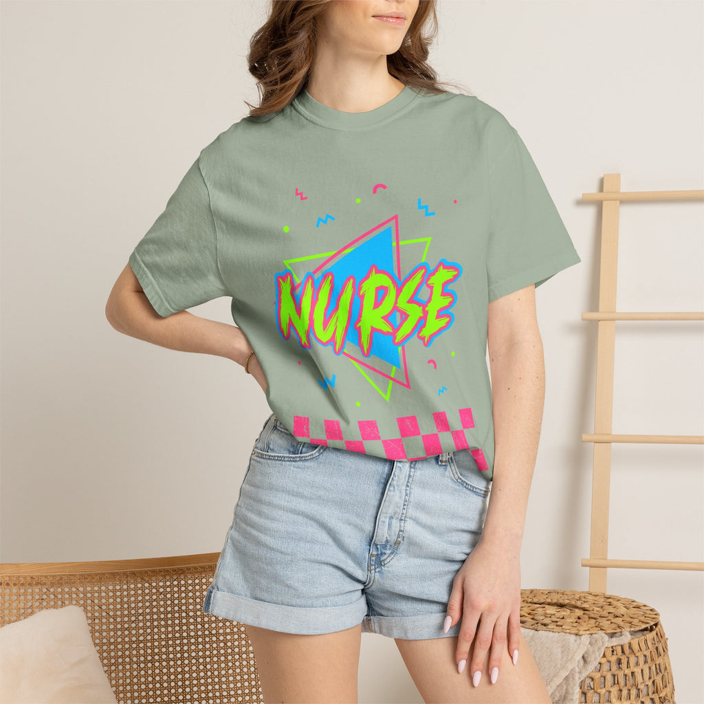 Nurse Retro 90s Graphic T-Shirt — Neon Checkerboard Medical Tee