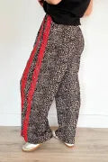 Brown Wild Leopard Print Contrast Lace Striped Detail Drawstring Pants