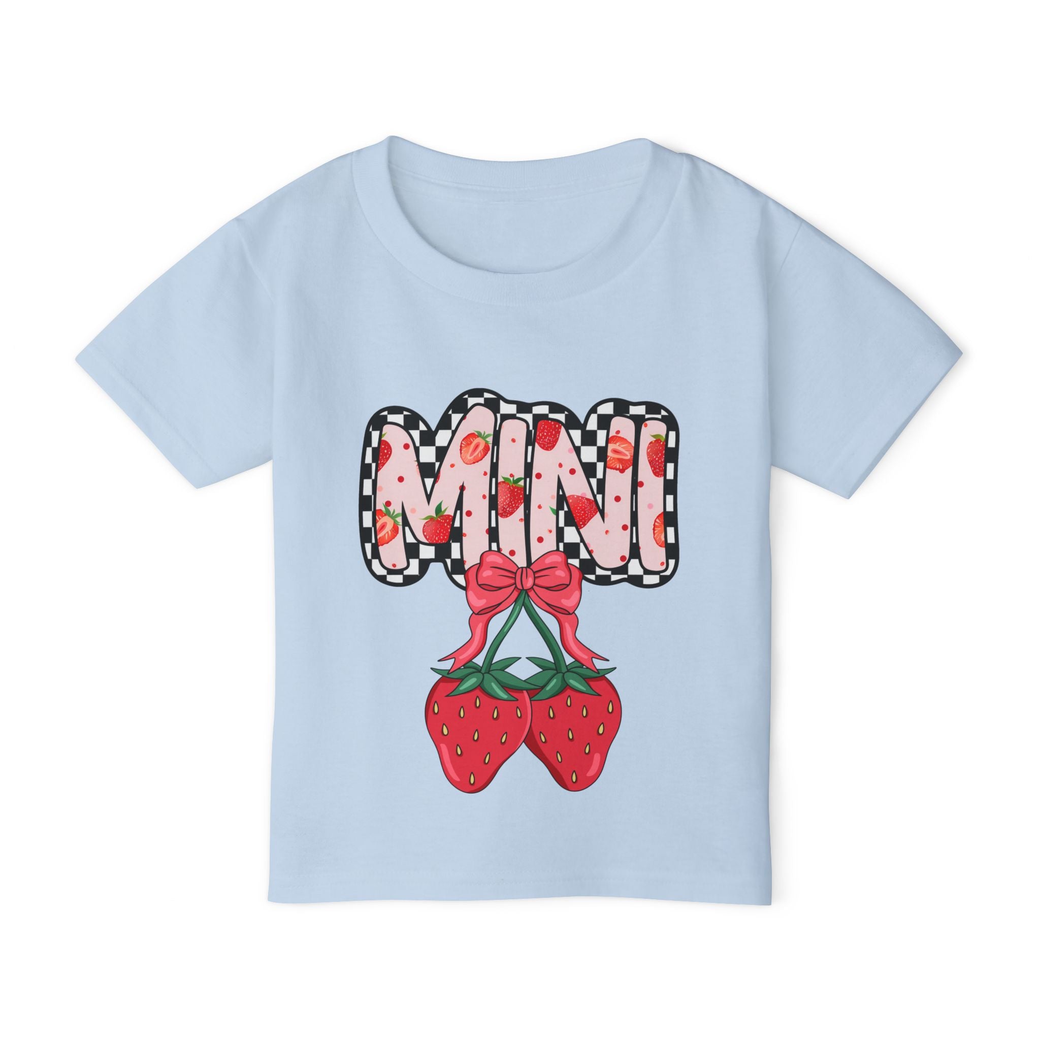 Toddler T-Shirt — "MINI" Strawberry Graphic Tee | Cute Fruit Bow Kids Shirt