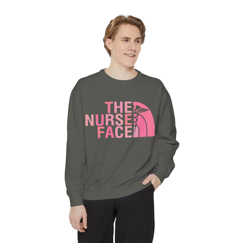 Nurse Face Sweatshirt — Pink Caduceus Retro Graphic Crewneck