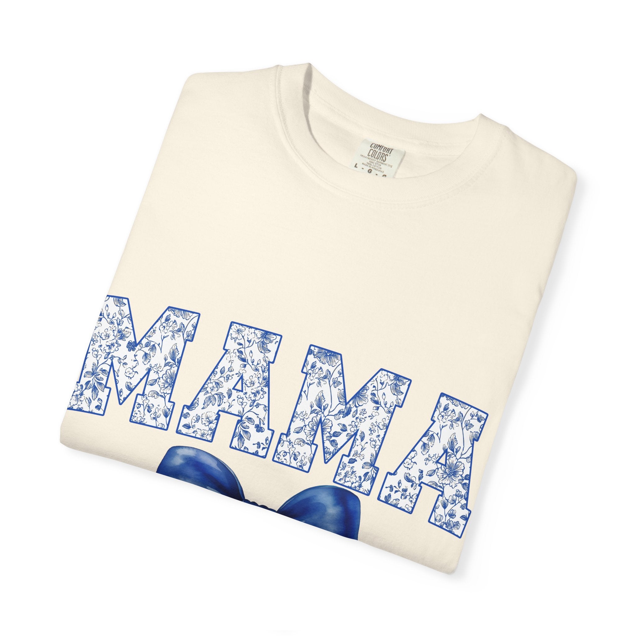 Mama Floral-Pattern T-Shirt with Blue Bow — Mother's Day Gift Tee