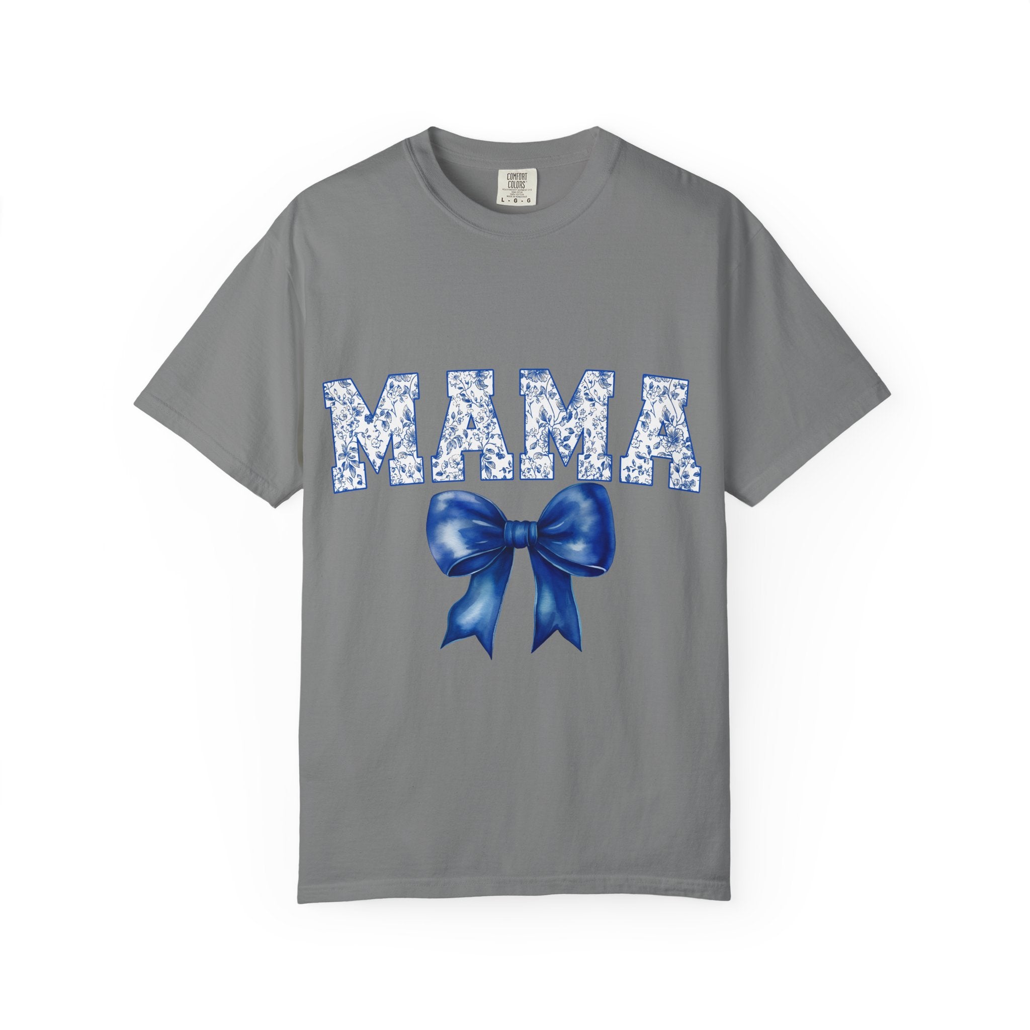 Mama Floral-Pattern T-Shirt with Blue Bow — Mother's Day Gift Tee